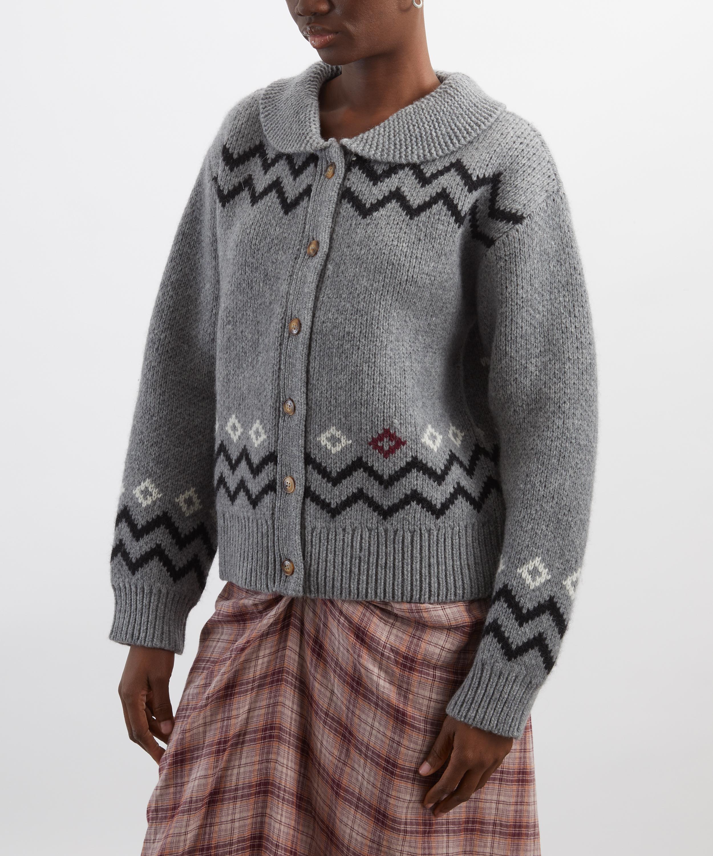 Damson Madder - Cecily Collar Lambswool Bunny Intarsia Cardigan image number 2