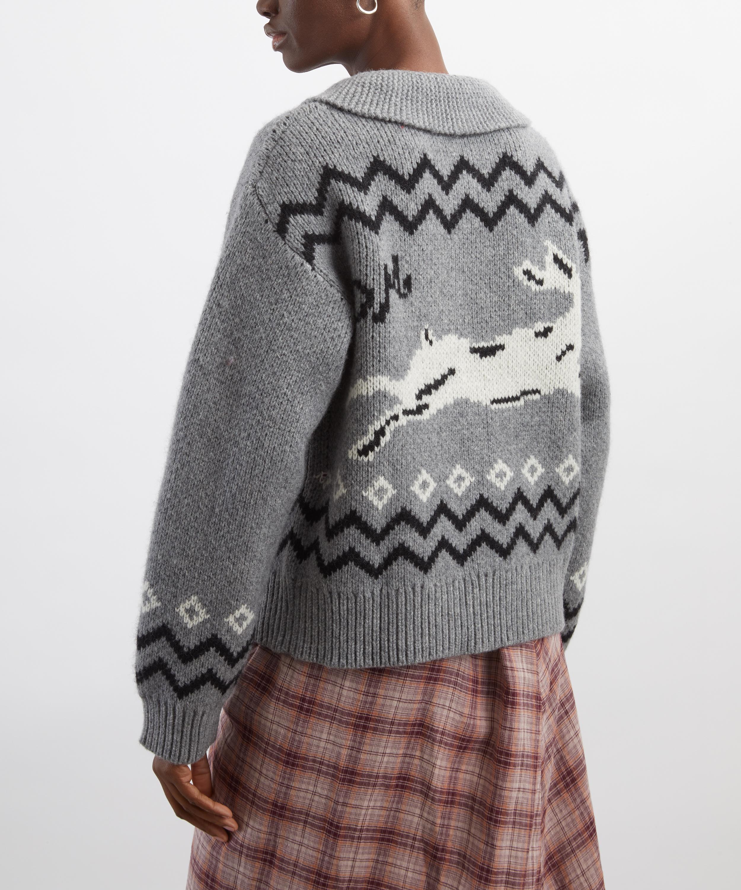 Damson Madder - Cecily Collar Lambswool Bunny Intarsia Cardigan image number 3