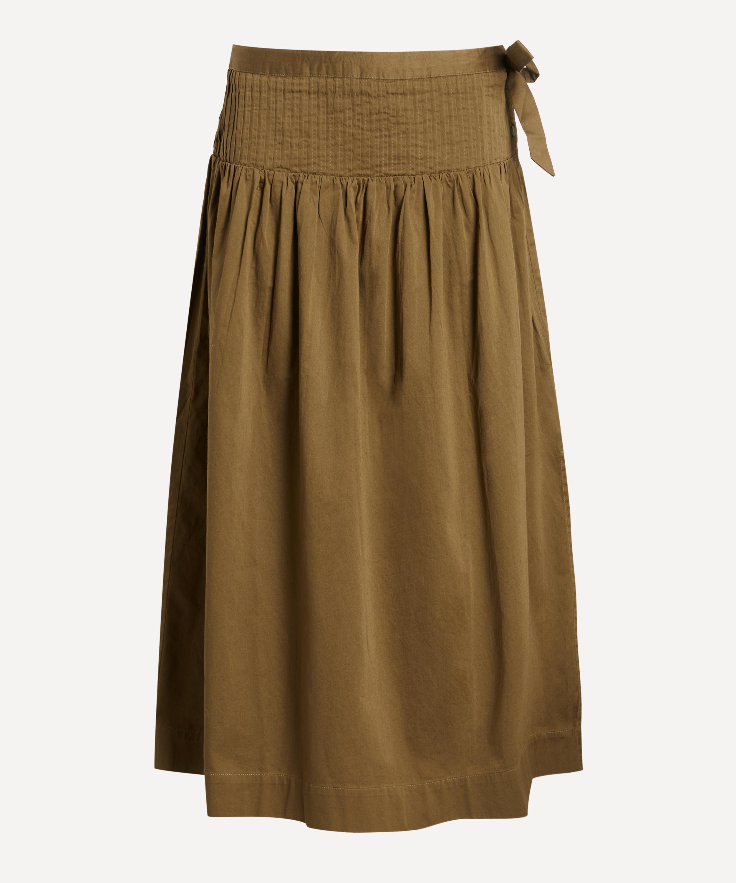 Damson Madder - Josie Olive Cotton Satin Midi Skirt image number 0