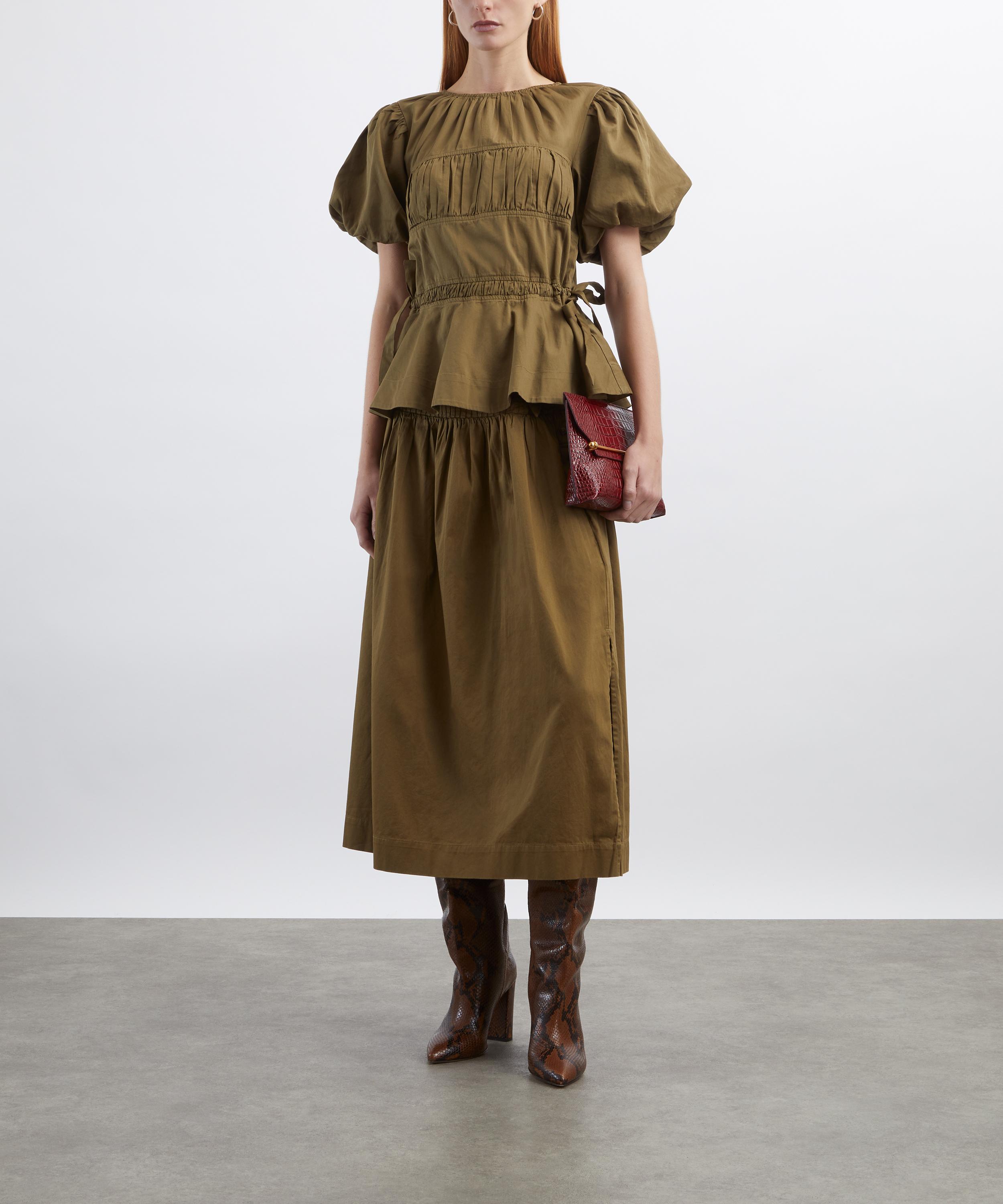 Damson Madder - Josie Olive Cotton Satin Midi Skirt image number 1