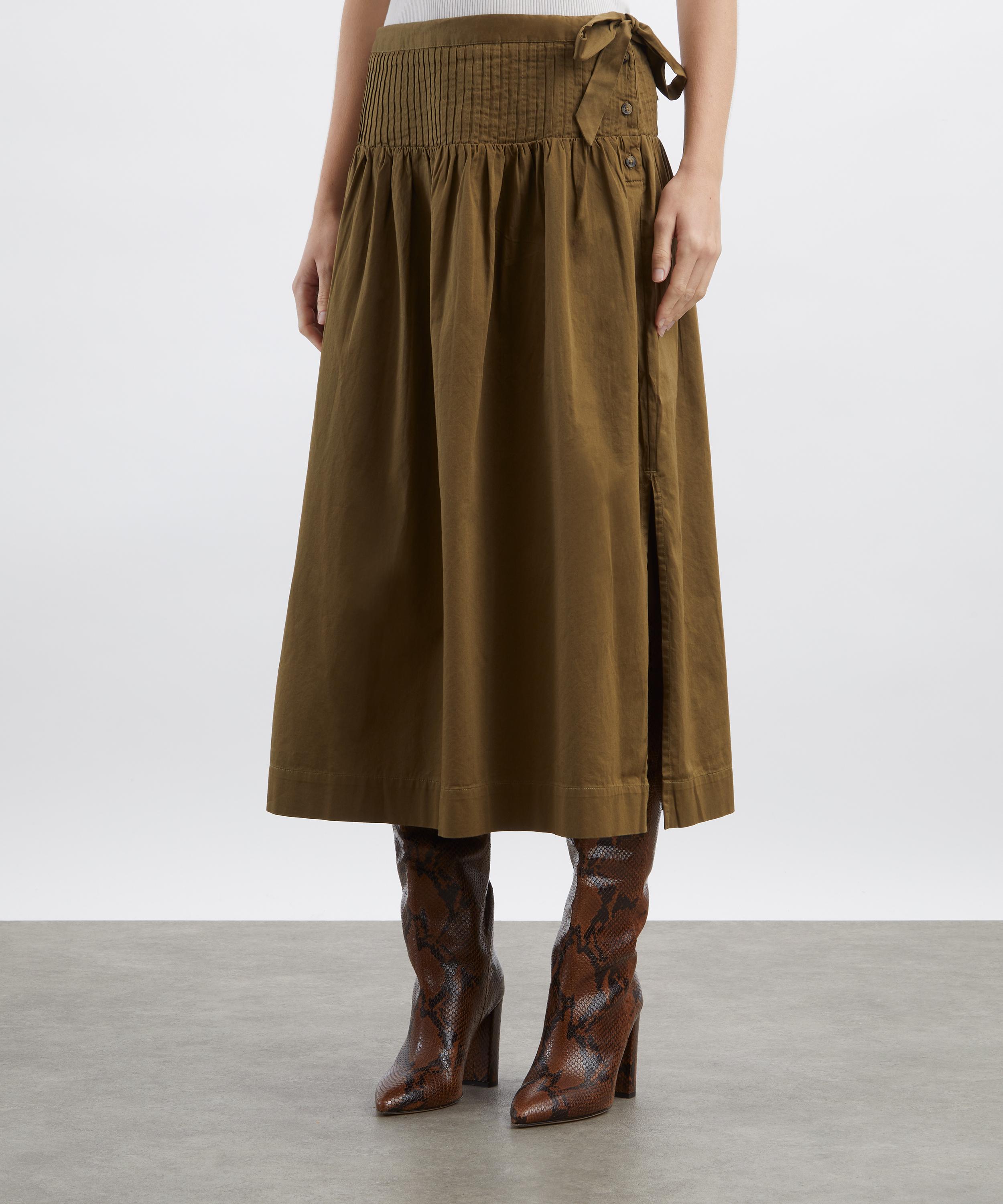 Damson Madder - Josie Olive Cotton Satin Midi Skirt image number 2