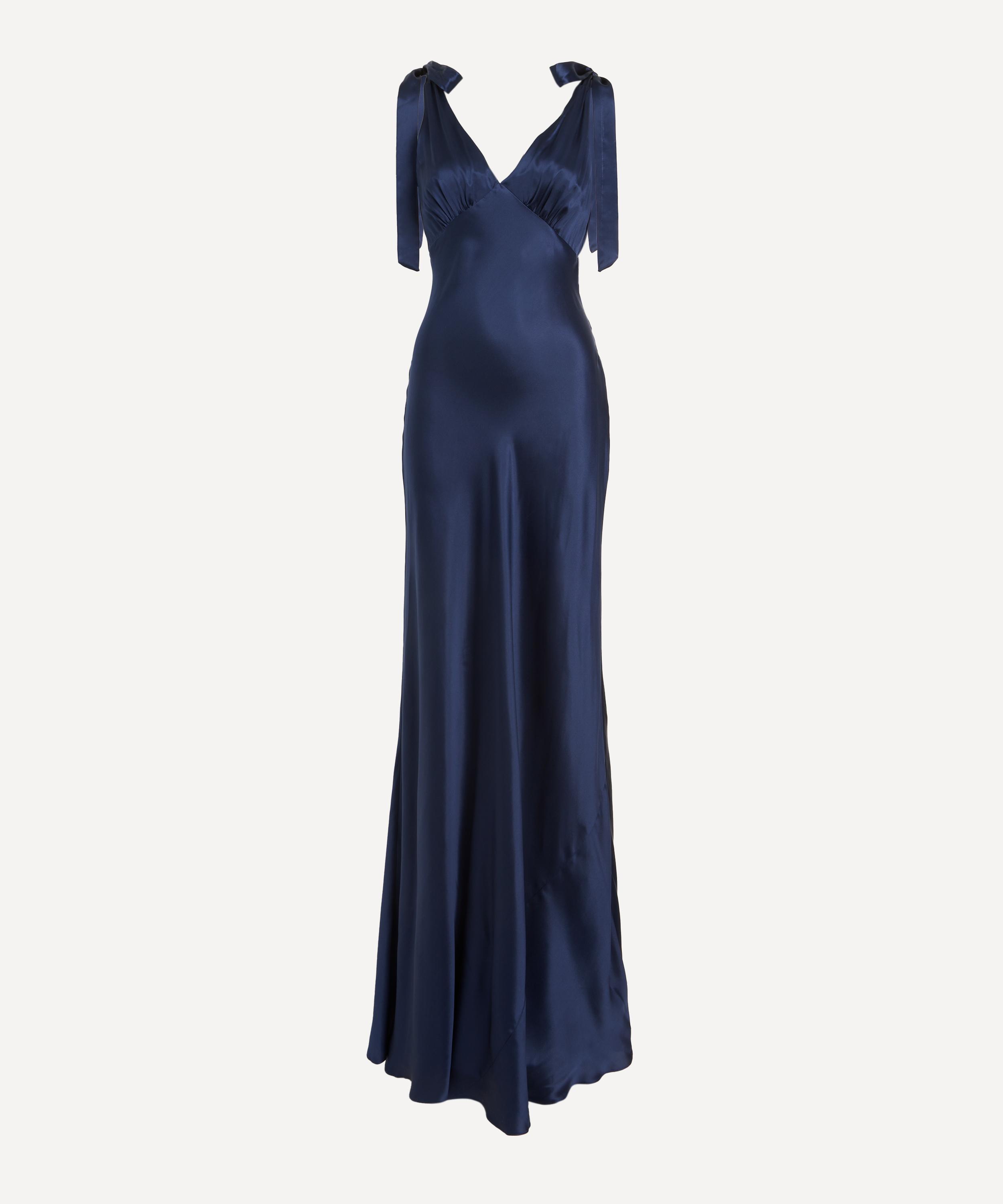 Reformation - Pernille Navy Silk Maxi Dress image number 0