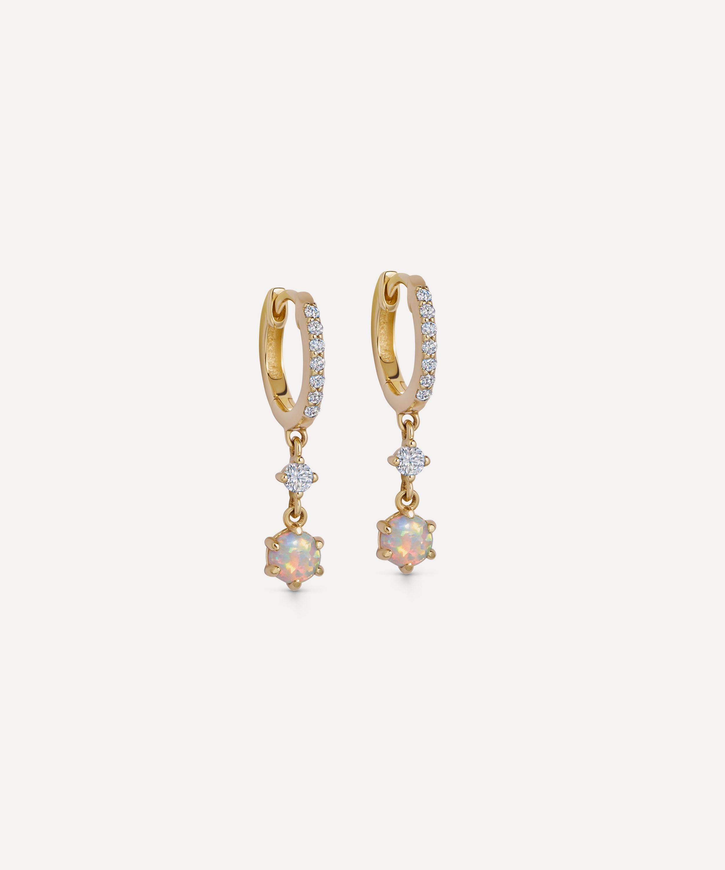 Astley Clarke - 14ct Gold Interstellar Opal and Lab-Grown Diamond Drop Hoop Earrings image number 0