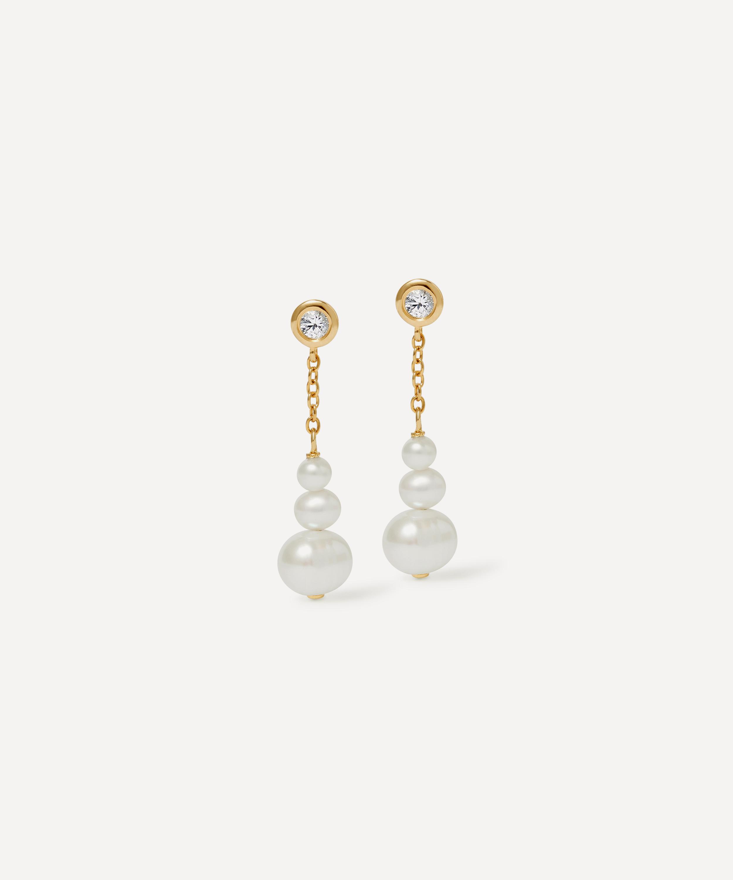 Astley Clarke - 18ct Gold-Plated Vermeil Silver Pearl and Sapphire Chain Stud Earrings