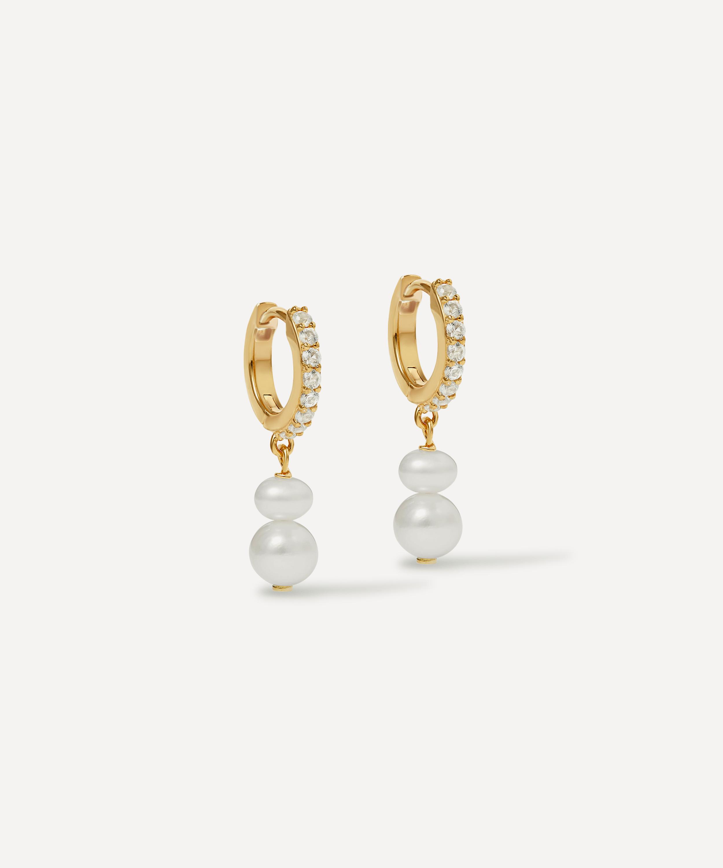Astley Clarke - 18ct Gold-Plated Vermeil Silver Pearl and Sapphire Huggie Hoop Earrings image number 0