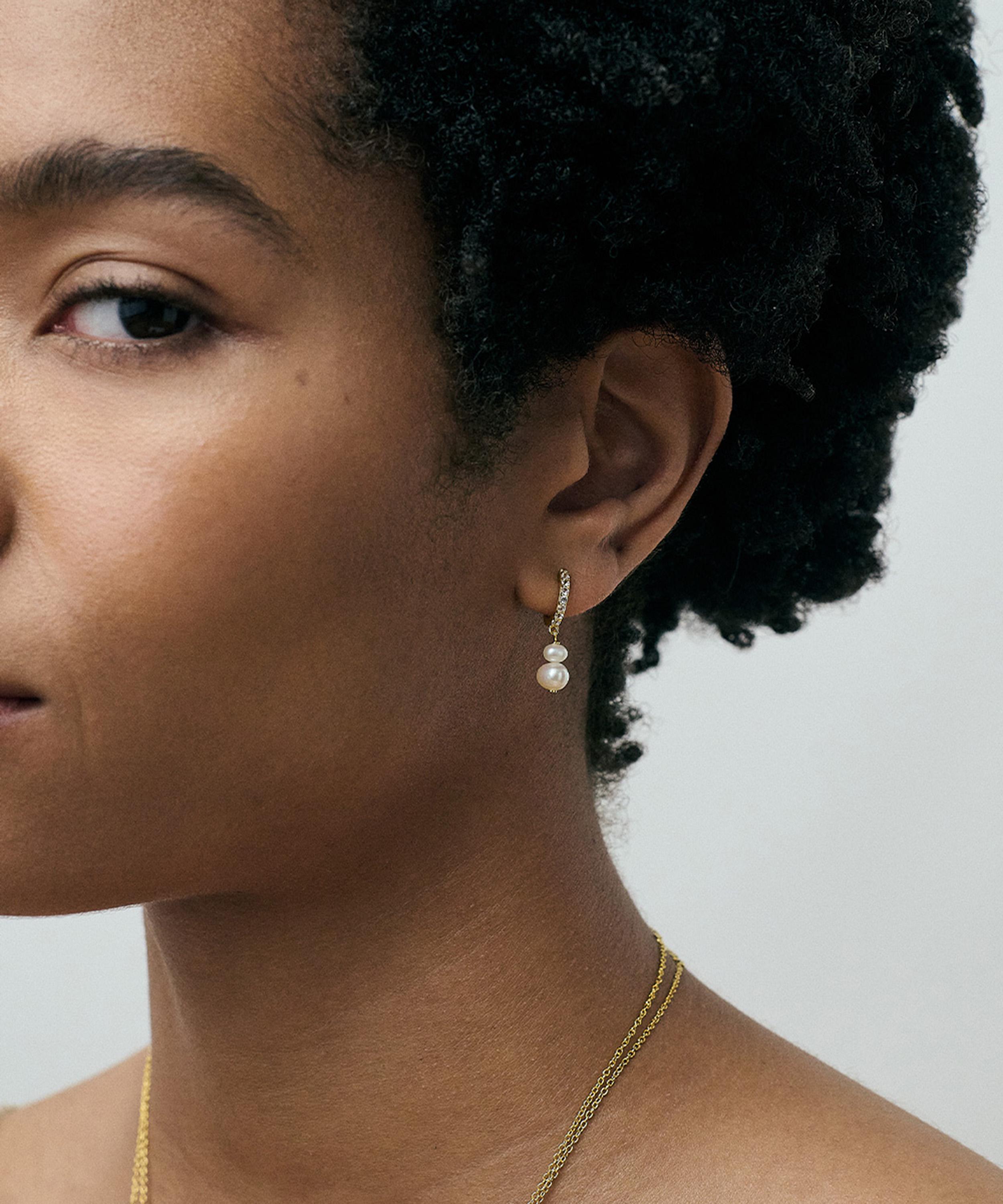Astley Clarke - 18ct Gold-Plated Vermeil Silver Pearl and Sapphire Huggie Hoop Earrings image number 1