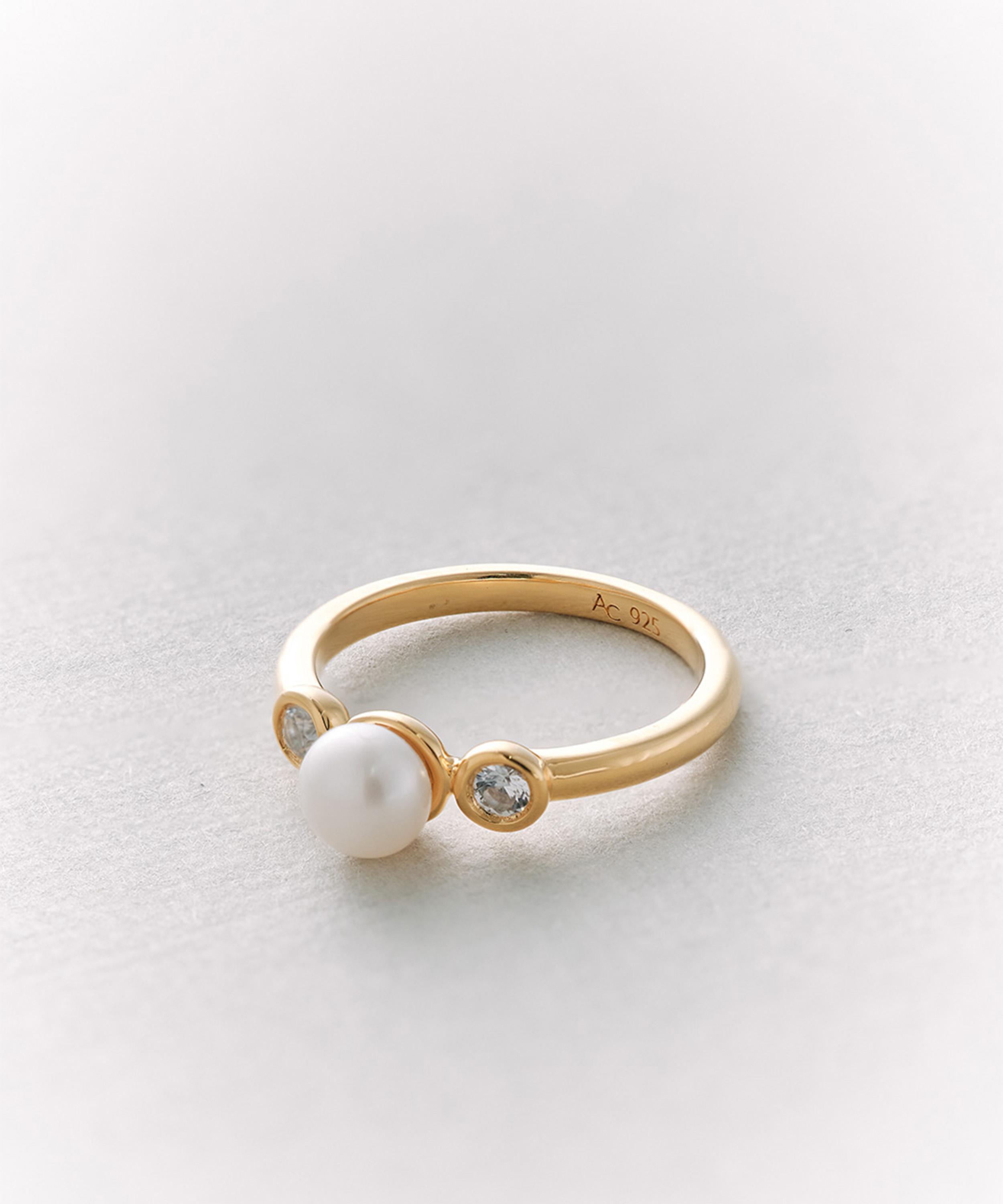 Astley Clarke - 18ct Gold-Plated Vermeil Silver Pearl and Sapphire Ring image number 2