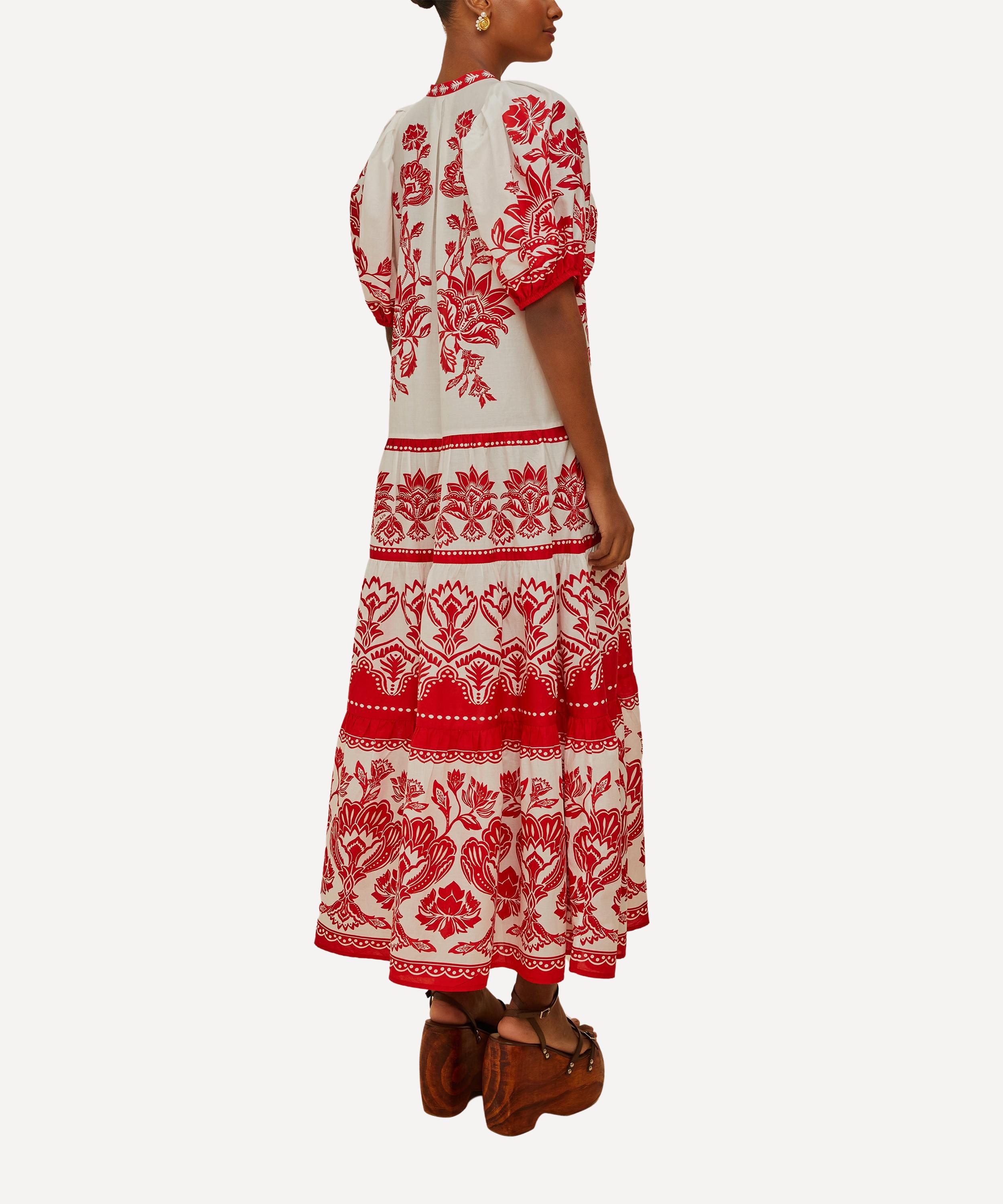 FARM Rio - Off-White Boho Garden Short Sleeve Midi Dress image number 1