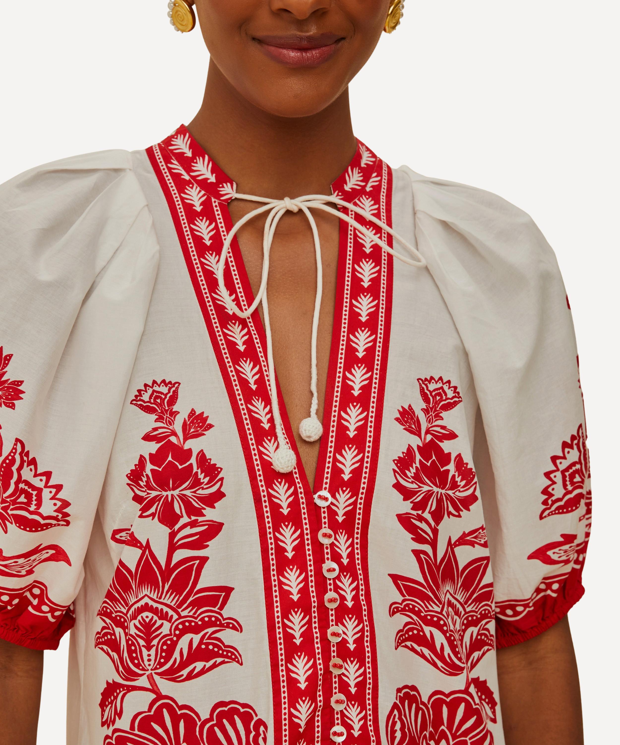 FARM Rio - Off-White Boho Garden Short Sleeve Midi Dress image number 2