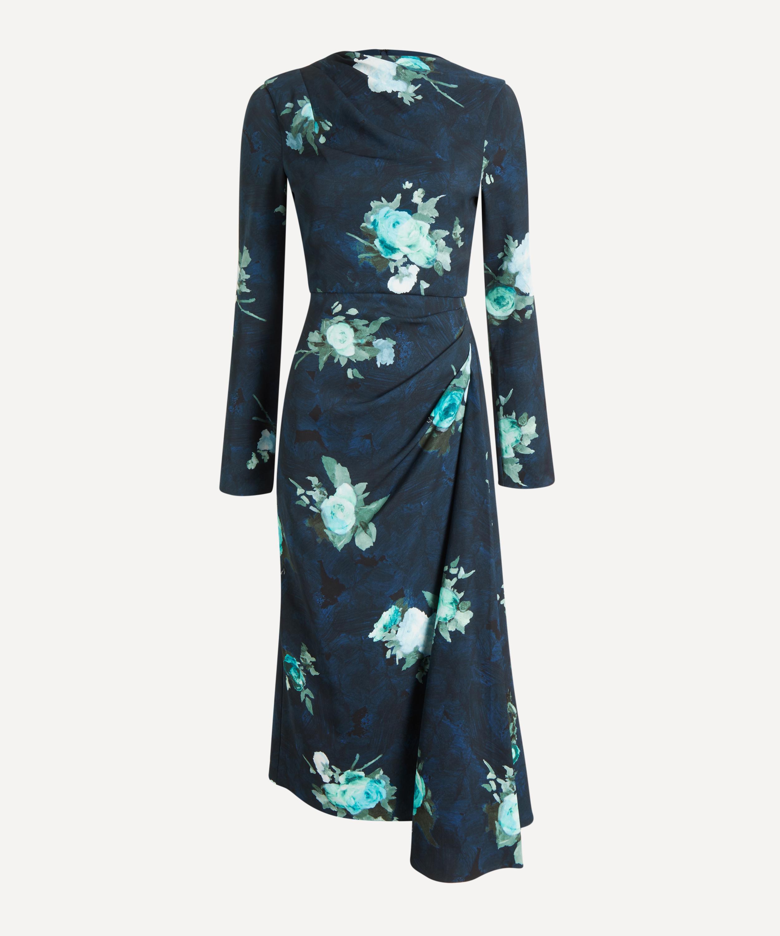 Erdem - Floral Print Draped Midi Dress