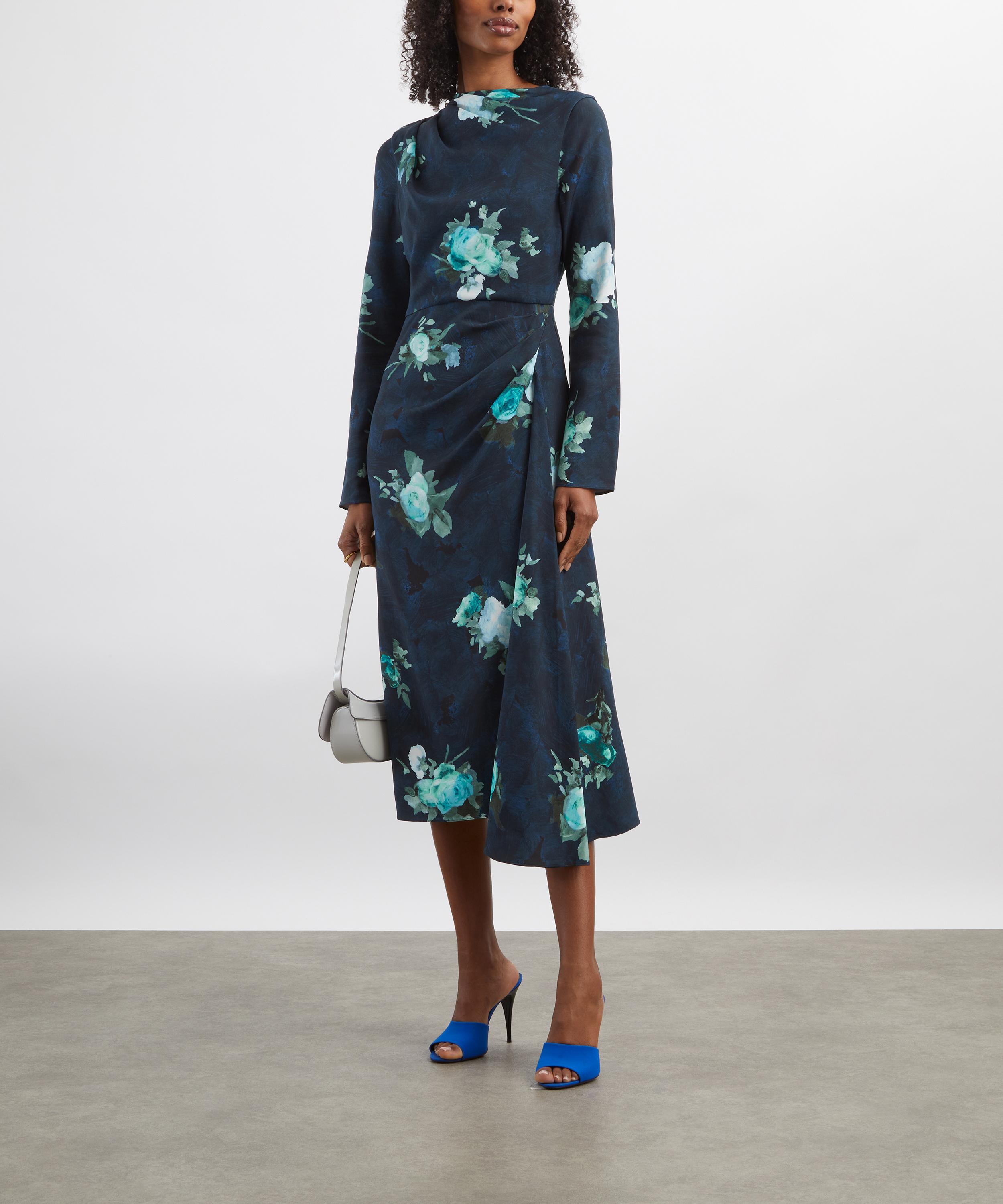 Erdem - Floral Print Draped Midi Dress image number 1