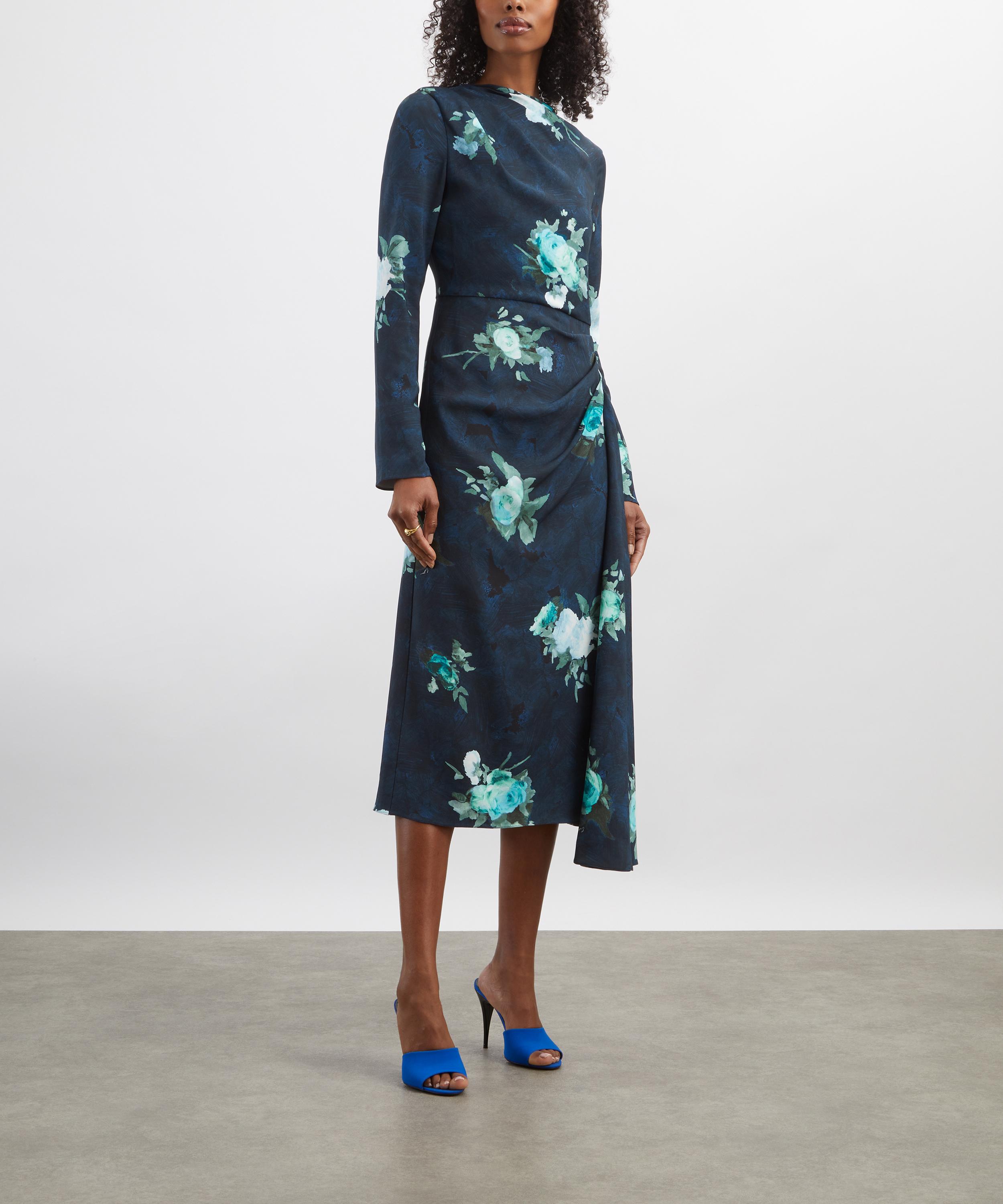 Erdem - Floral Print Draped Midi Dress image number 2