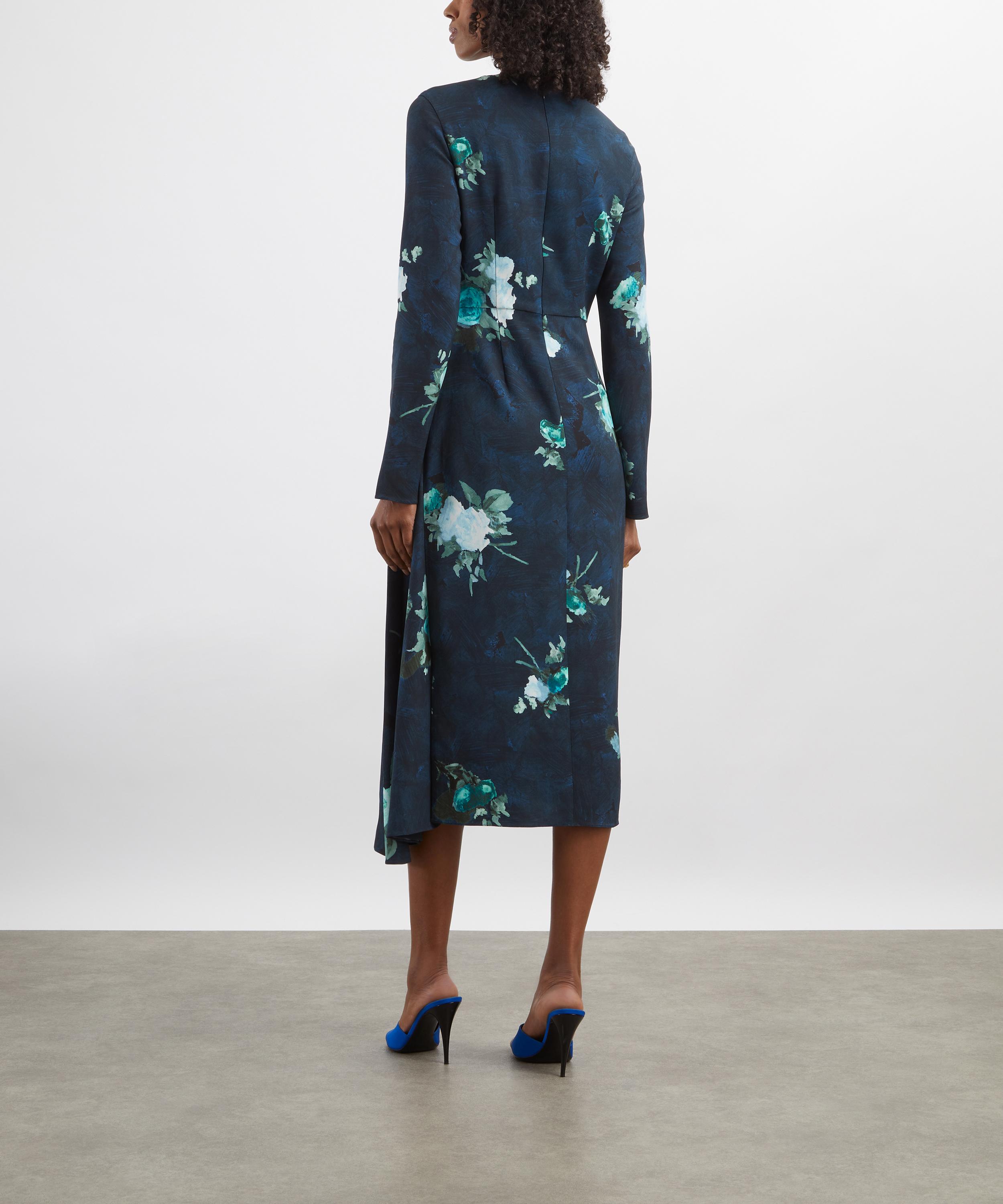 Erdem - Floral Print Draped Midi Dress image number 3