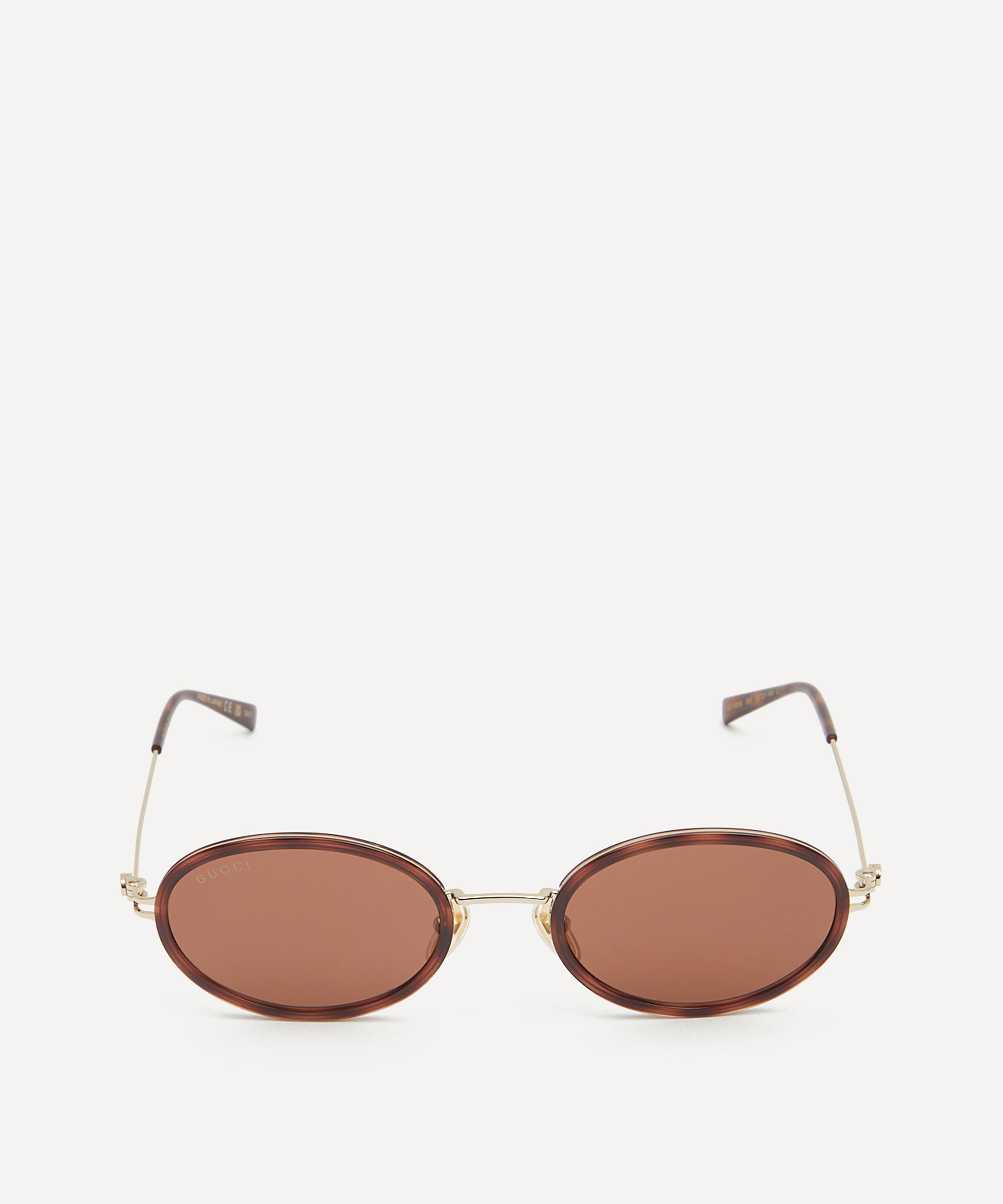 Gucci - Oval Havana Acetate Rim Sunglasses image number 0