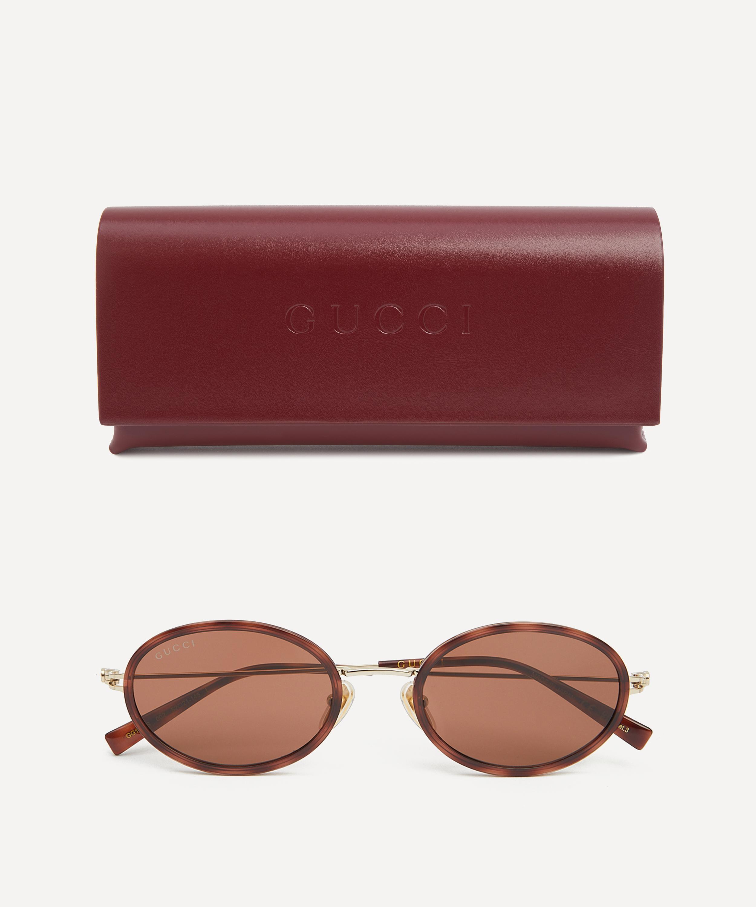Gucci - Oval Havana Acetate Rim Sunglasses image number 3