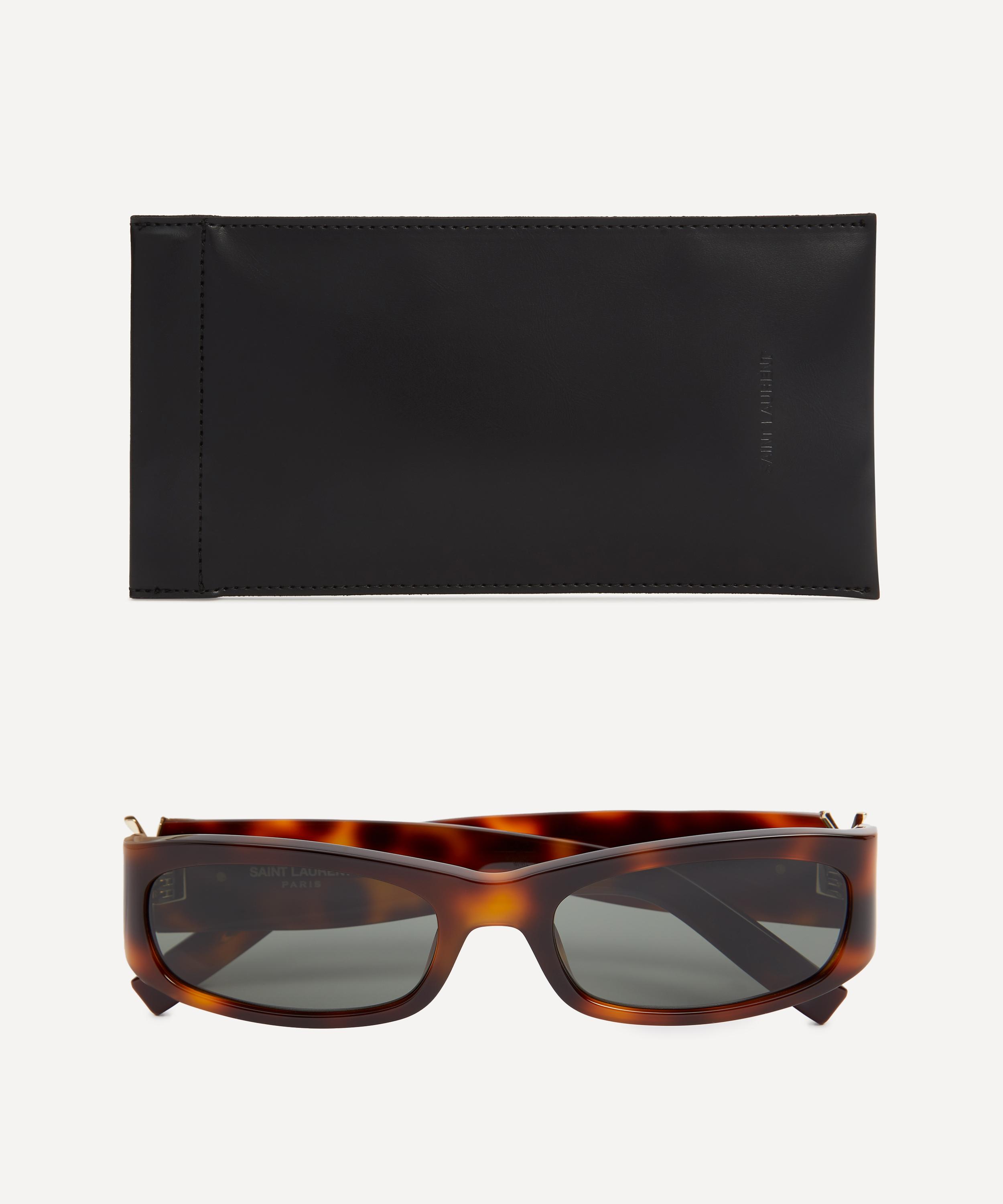 Saint Laurent - Elongated Rectangular Havana Acetate Sunglasses image number 3