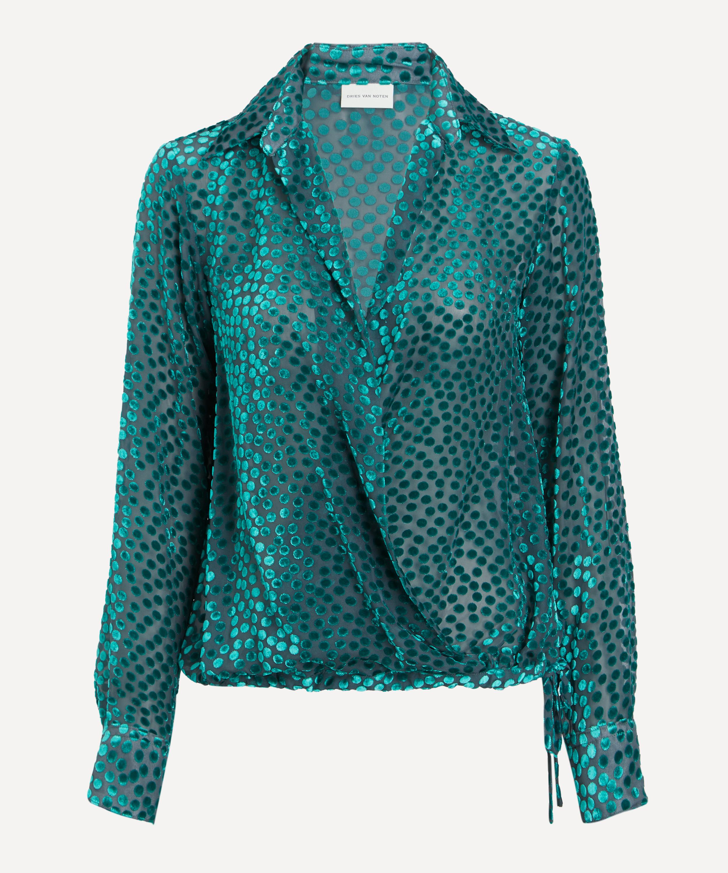 Dries Van Noten - Turquoise Devoré Wrap Shirt image number 0