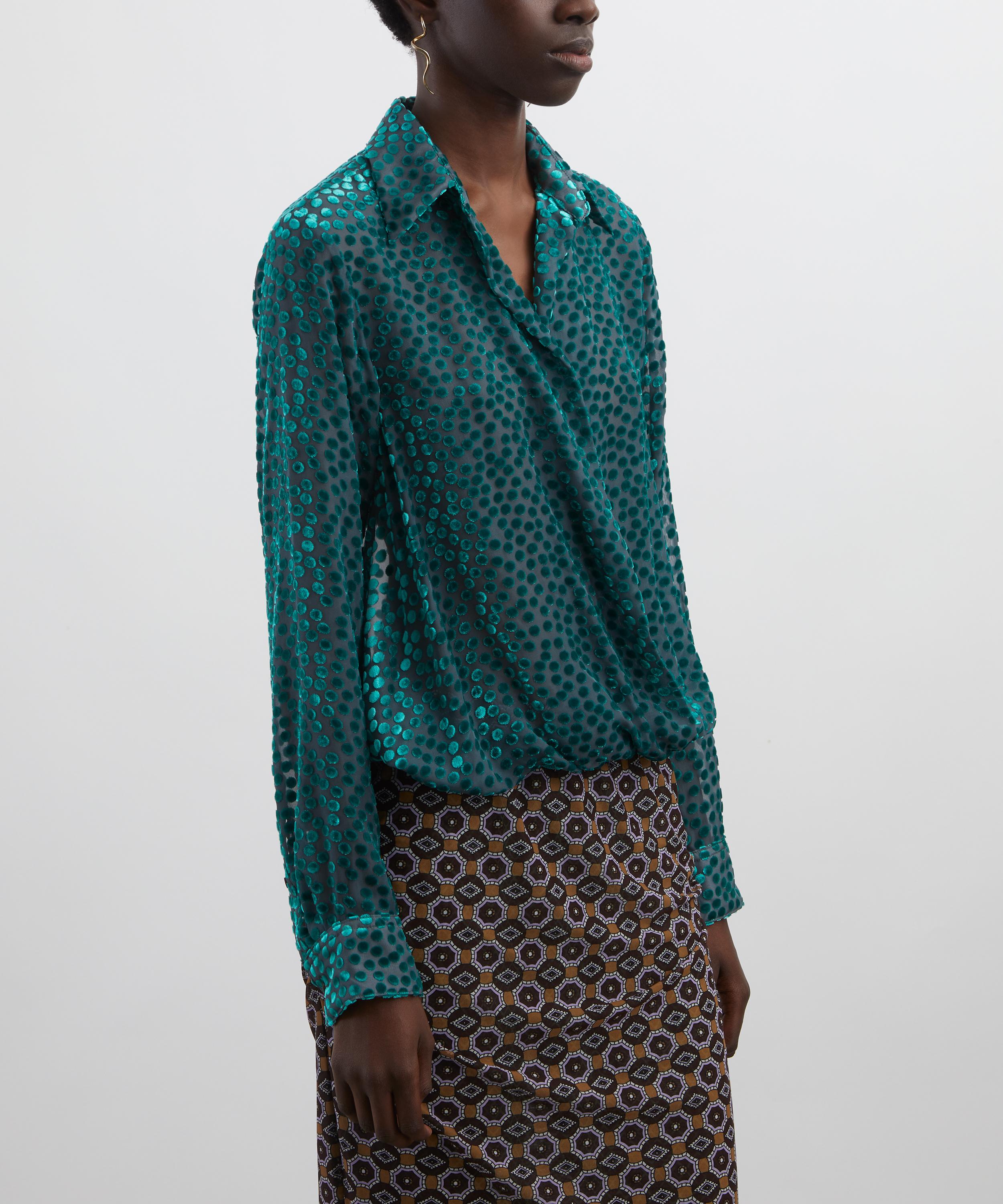 Dries Van Noten - Turquoise Devoré Wrap Shirt image number 2