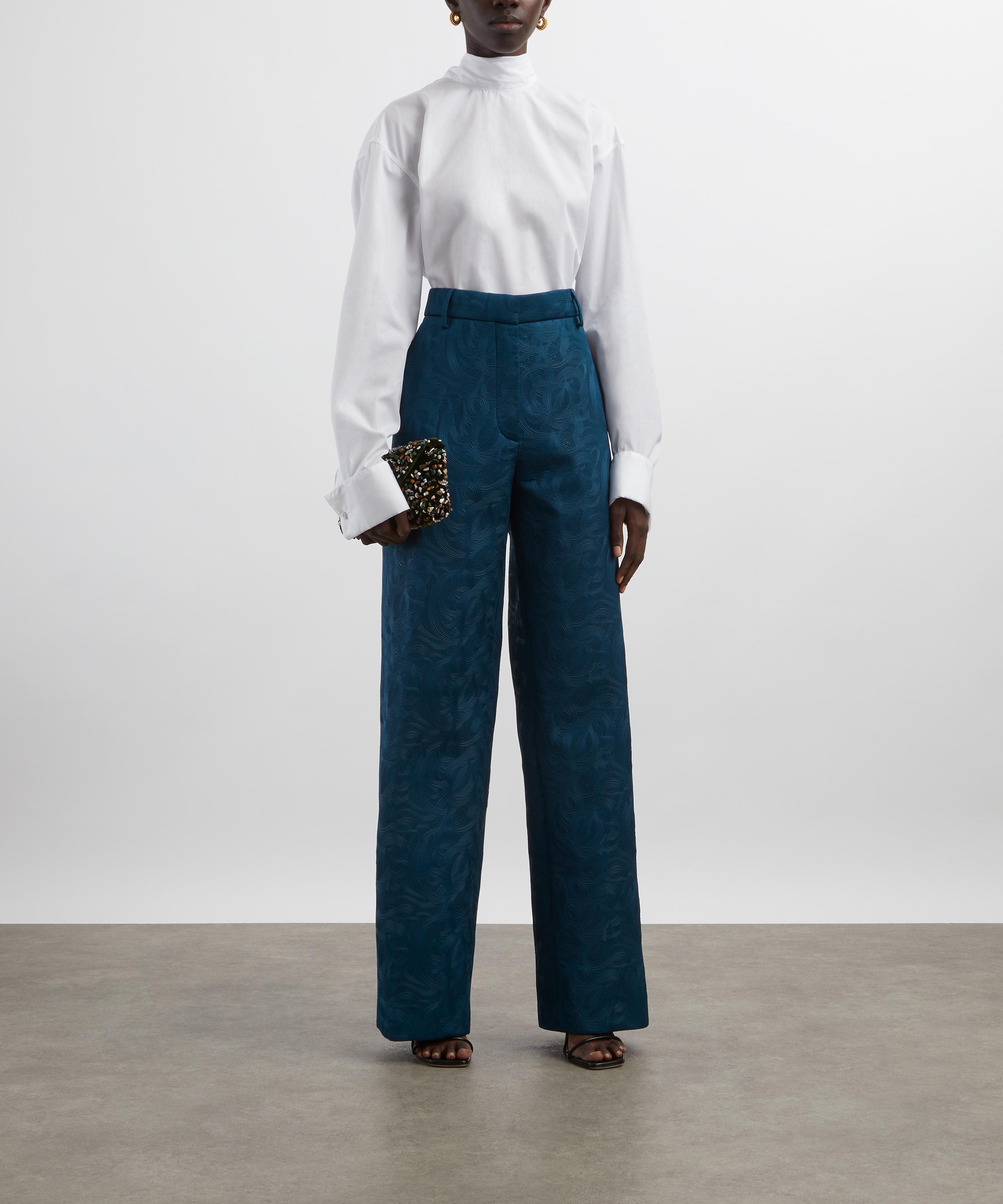 Dries Van Noten - Petrol Slouchy Jacquard Trousers image number 1