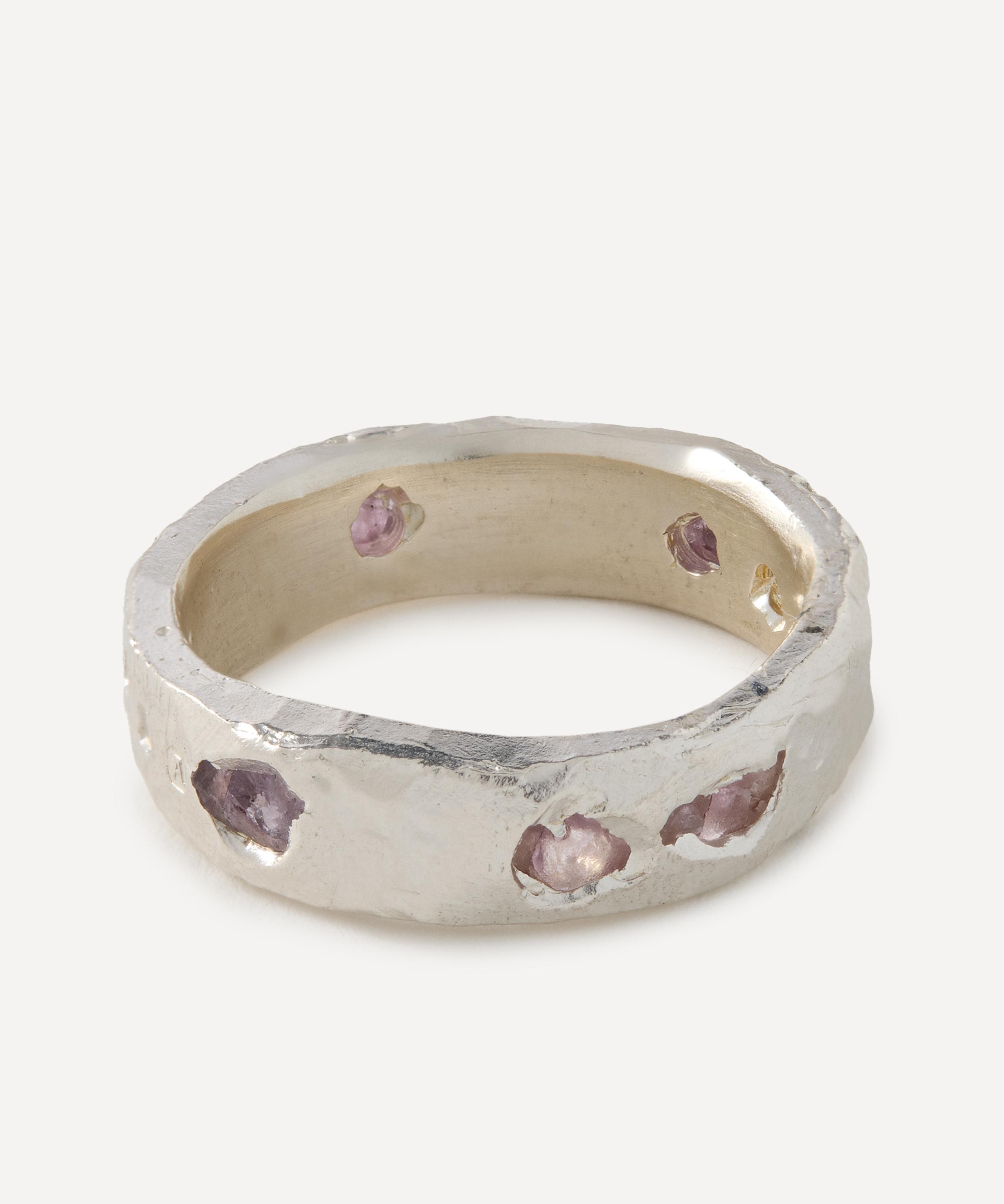 The Ouze - Sterling Silver Raw Pink Sapphire Scatter Band Ring