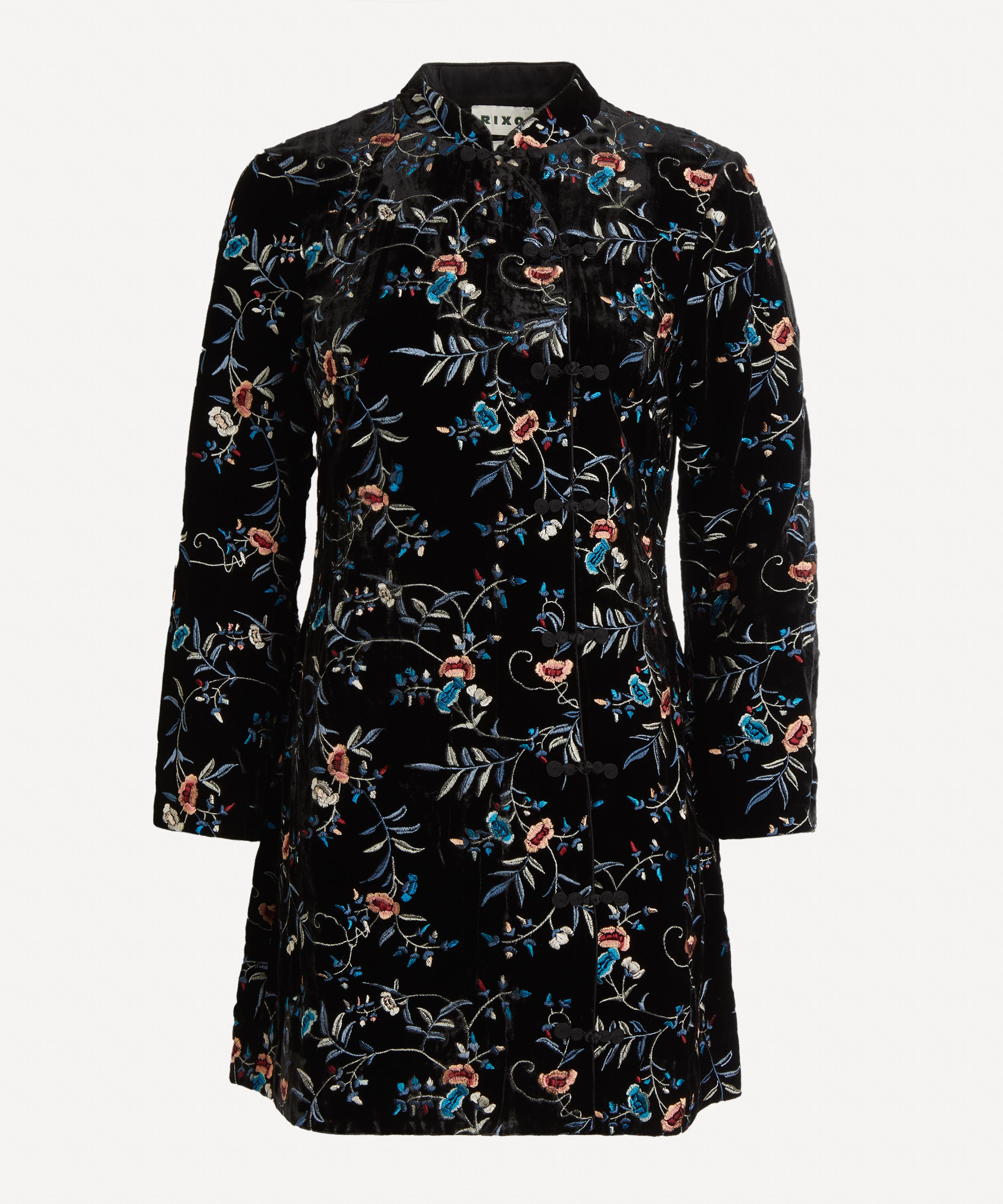 RIXO - Delphina Botanical Embroidery Velvet Mini Dress