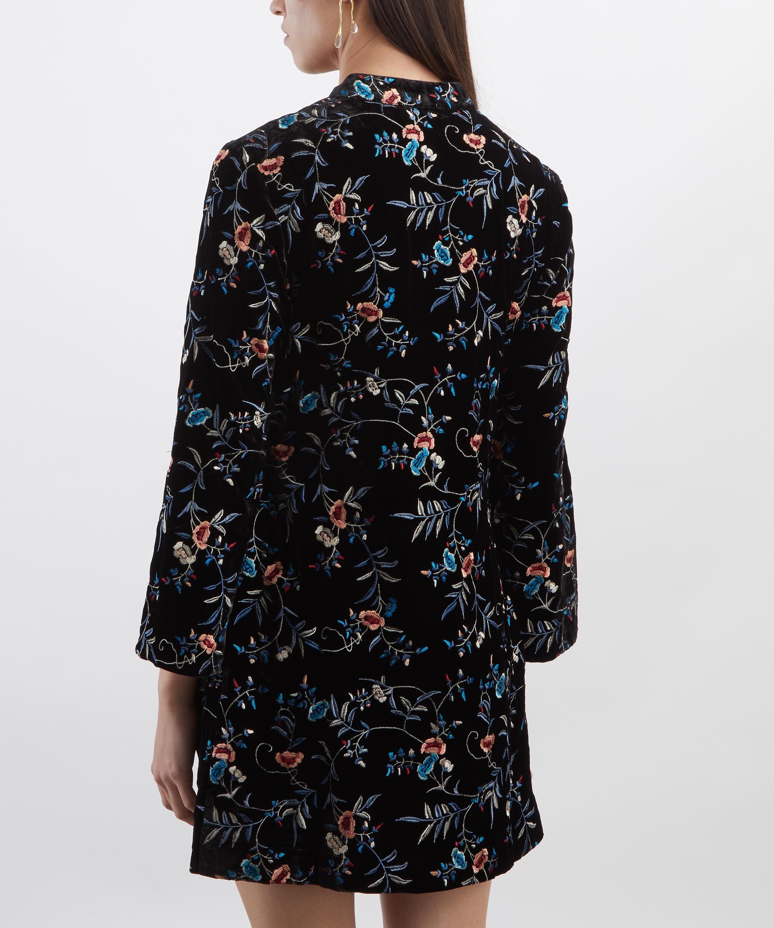 RIXO - Delphina Botanical Embroidery Velvet Mini Dress image number 3