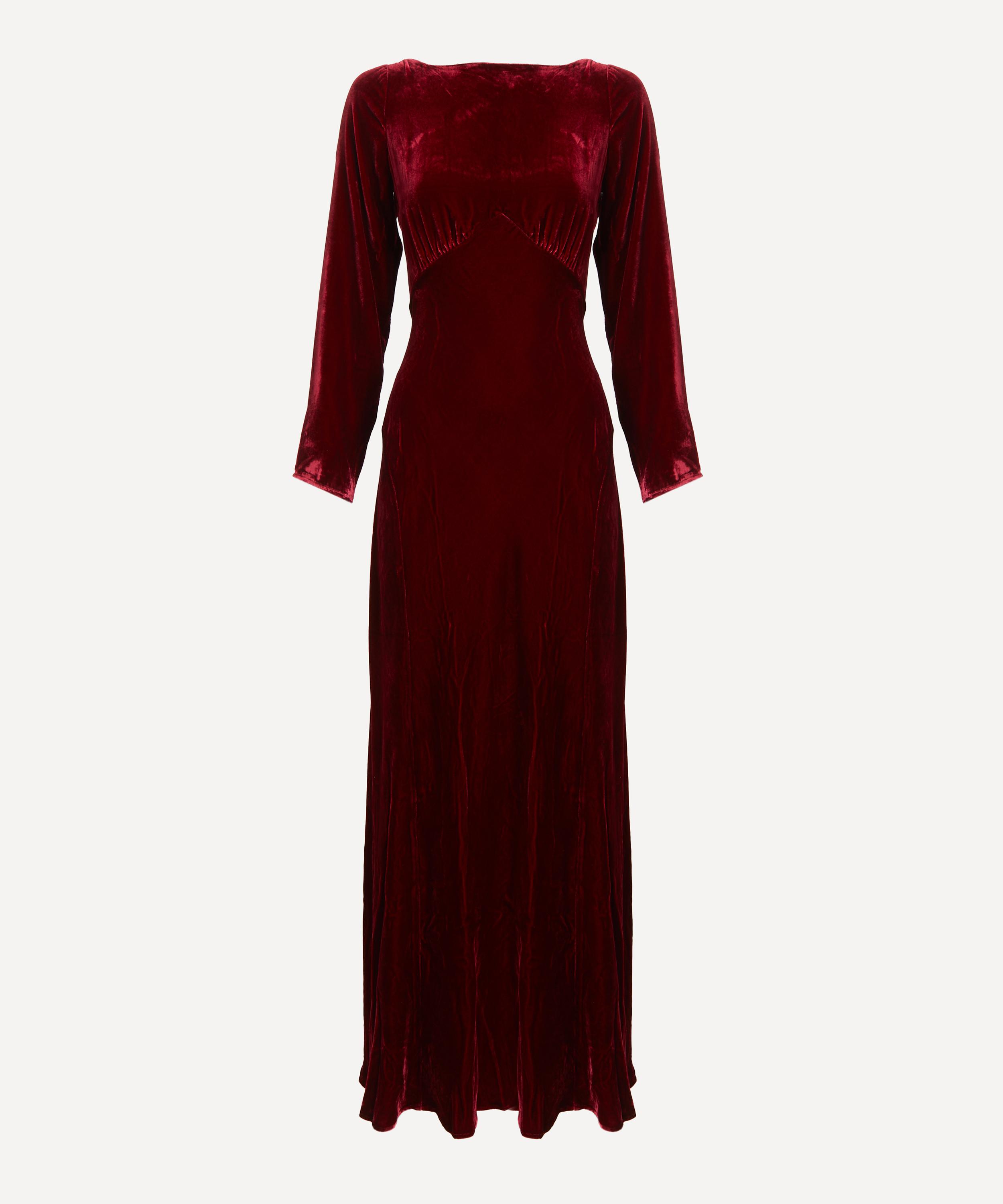 RIXO - Devina Burgundy Silk-Velvet Dress  image number 0