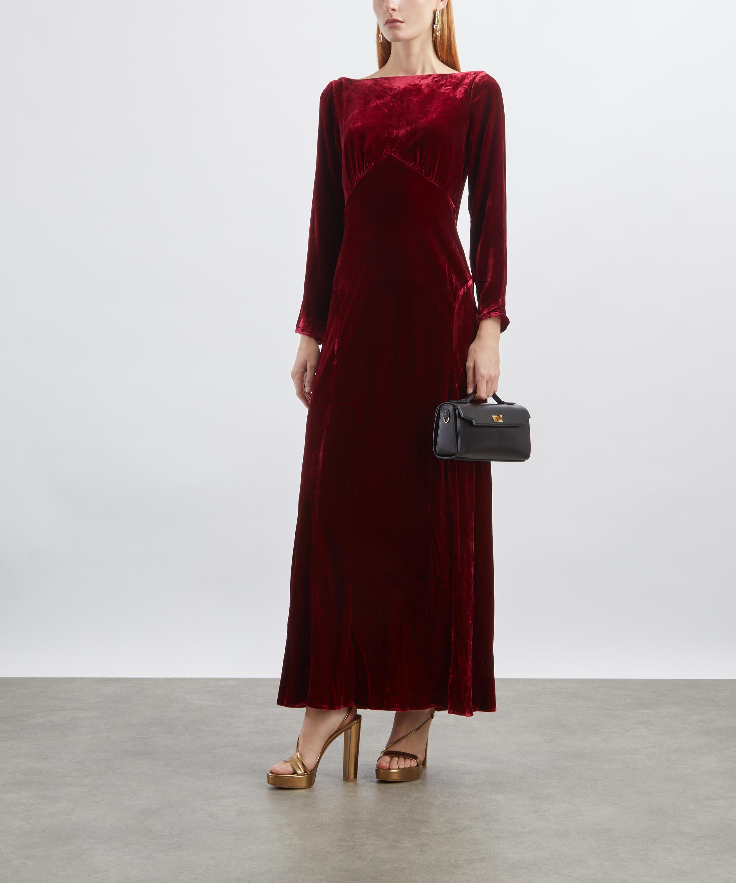 RIXO - Devina Burgundy Silk-Velvet Dress  image number 1