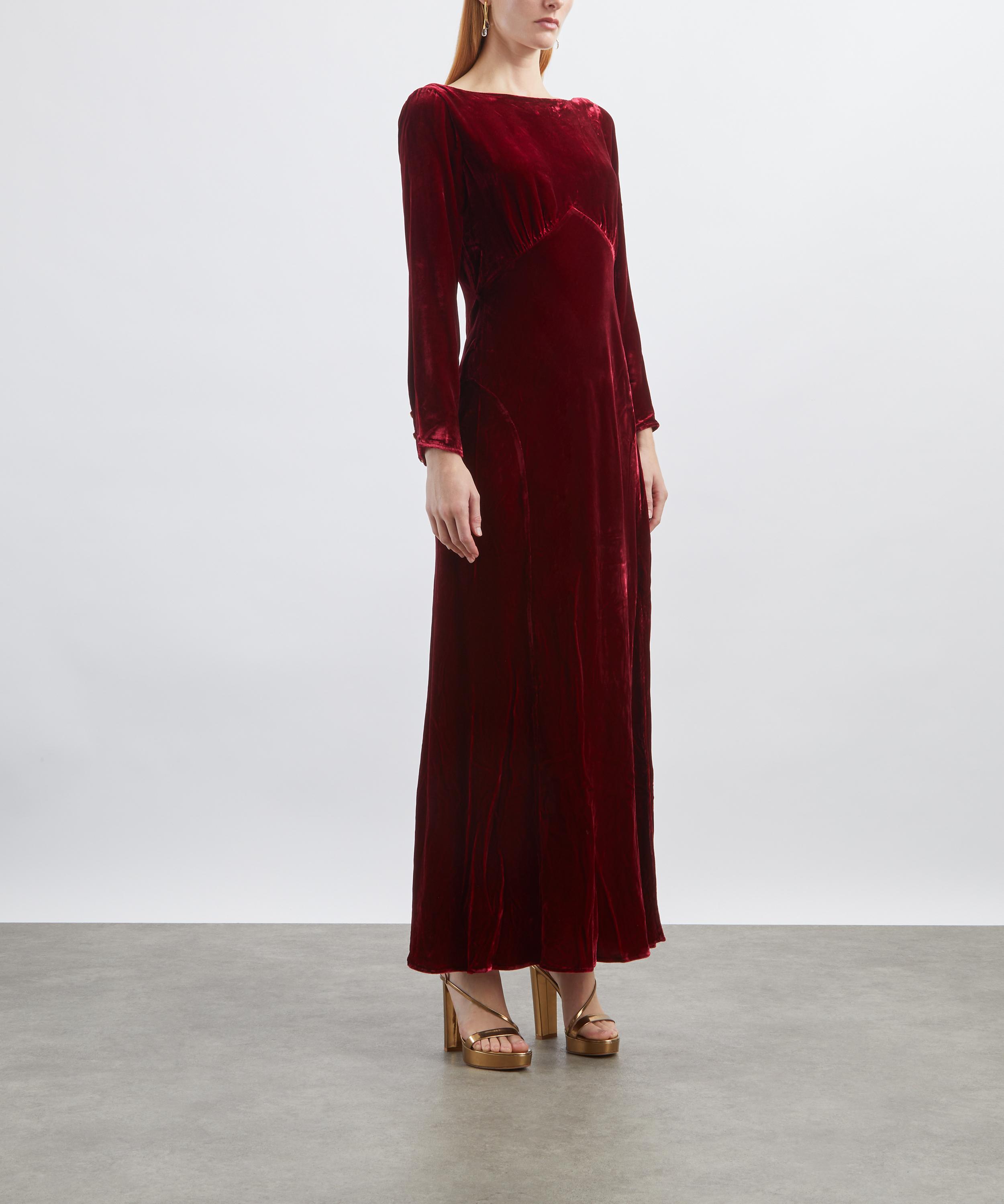 RIXO - Devina Burgundy Silk-Velvet Dress  image number 2