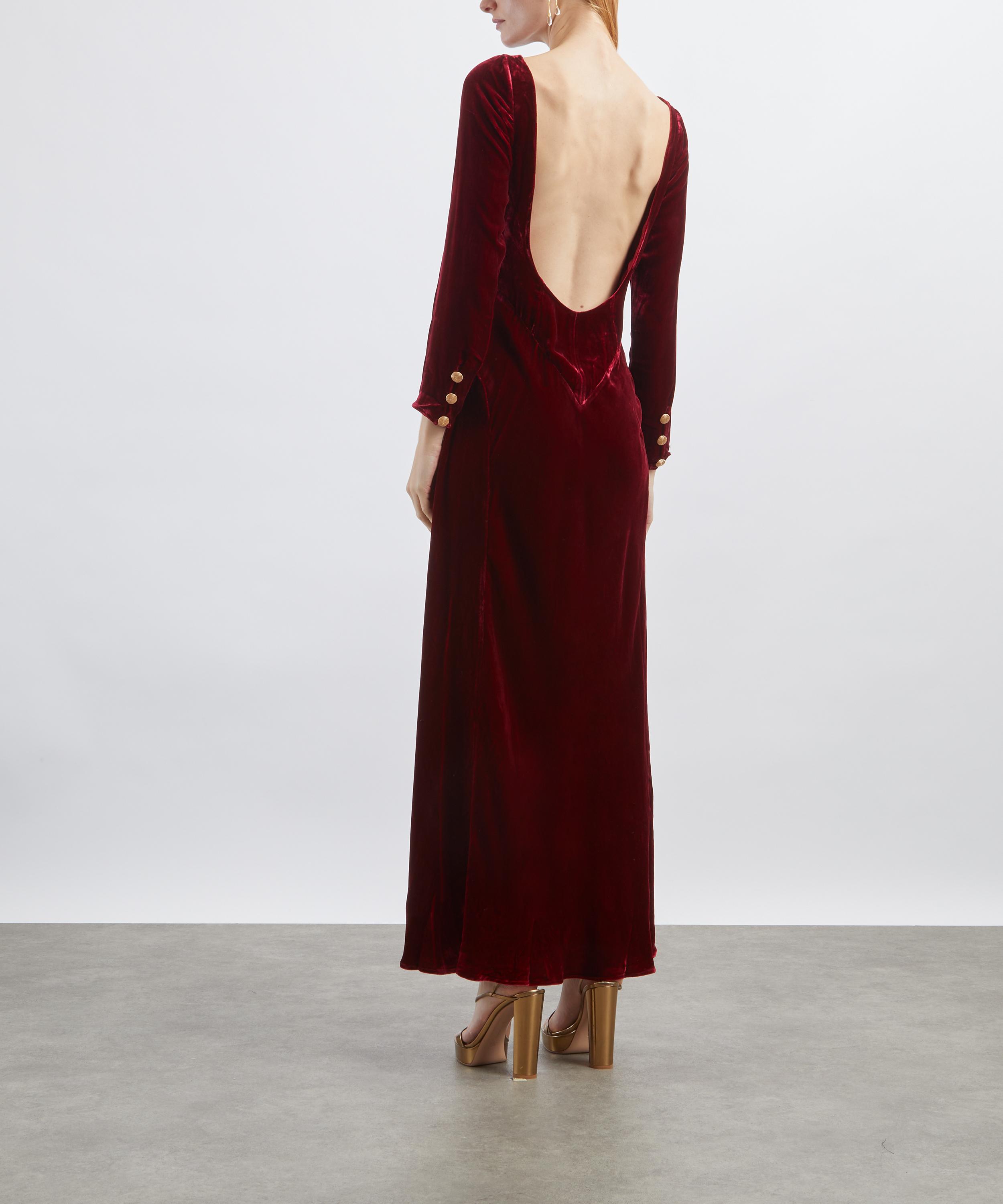 RIXO - Devina Burgundy Silk-Velvet Dress  image number 3