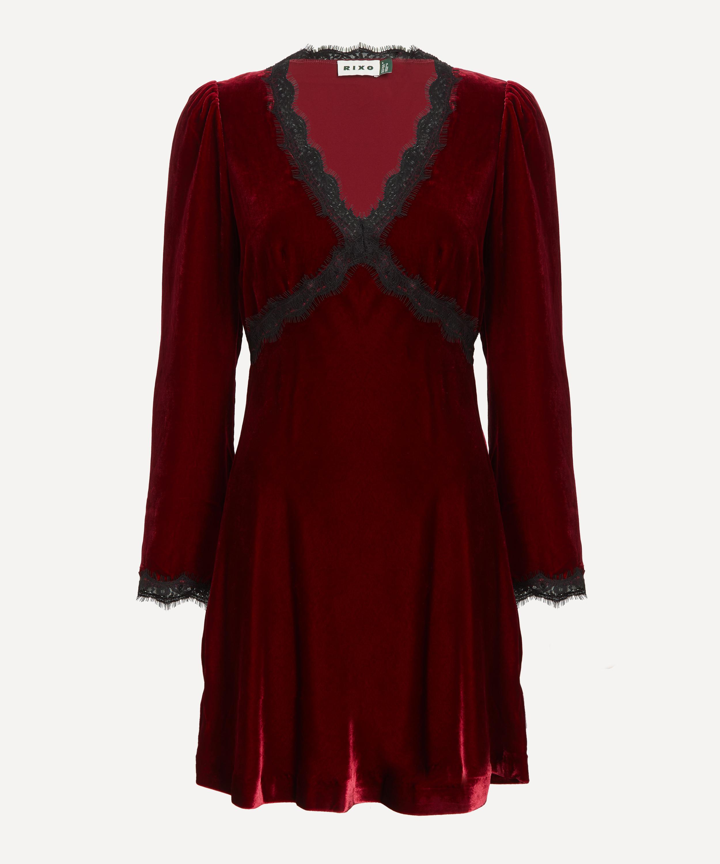 RIXO - Macie Maroon Velvet Mini Dress  image number 0
