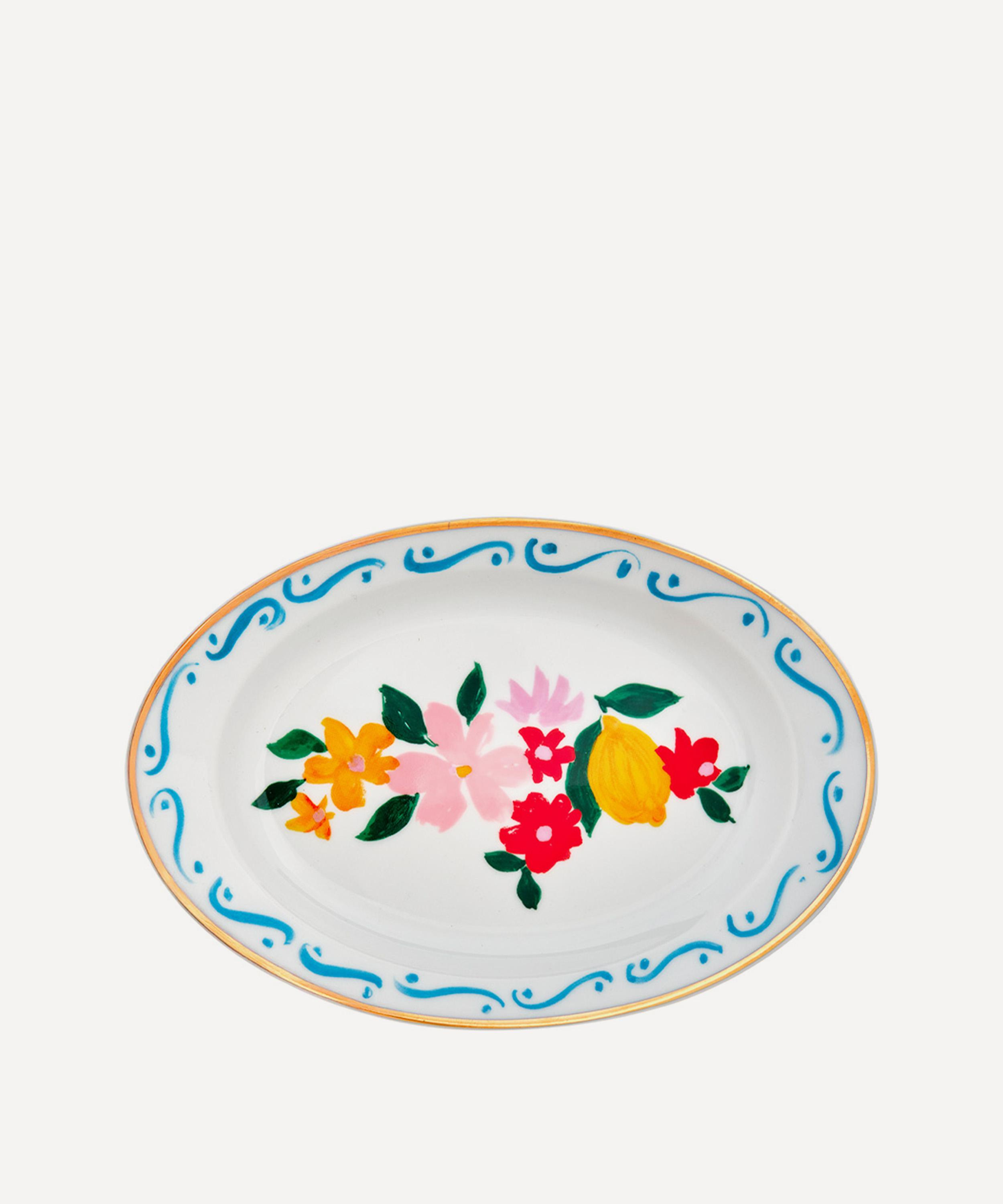 Bitossi - Flowers and Lemons Porcelain Oval Tray image number 0