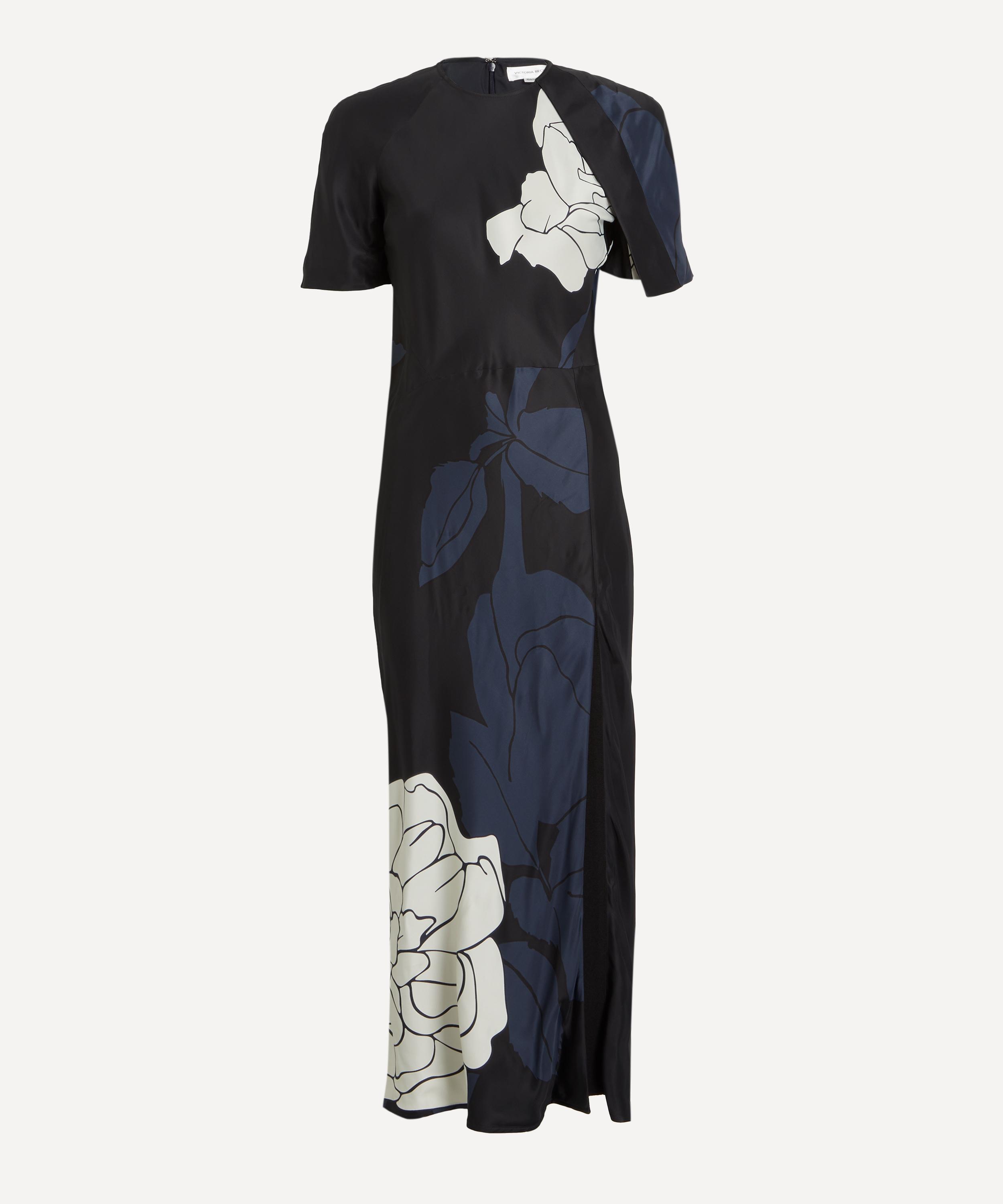 Victoria Beckham - Dark Navy Floral Split Hem Midi Dress