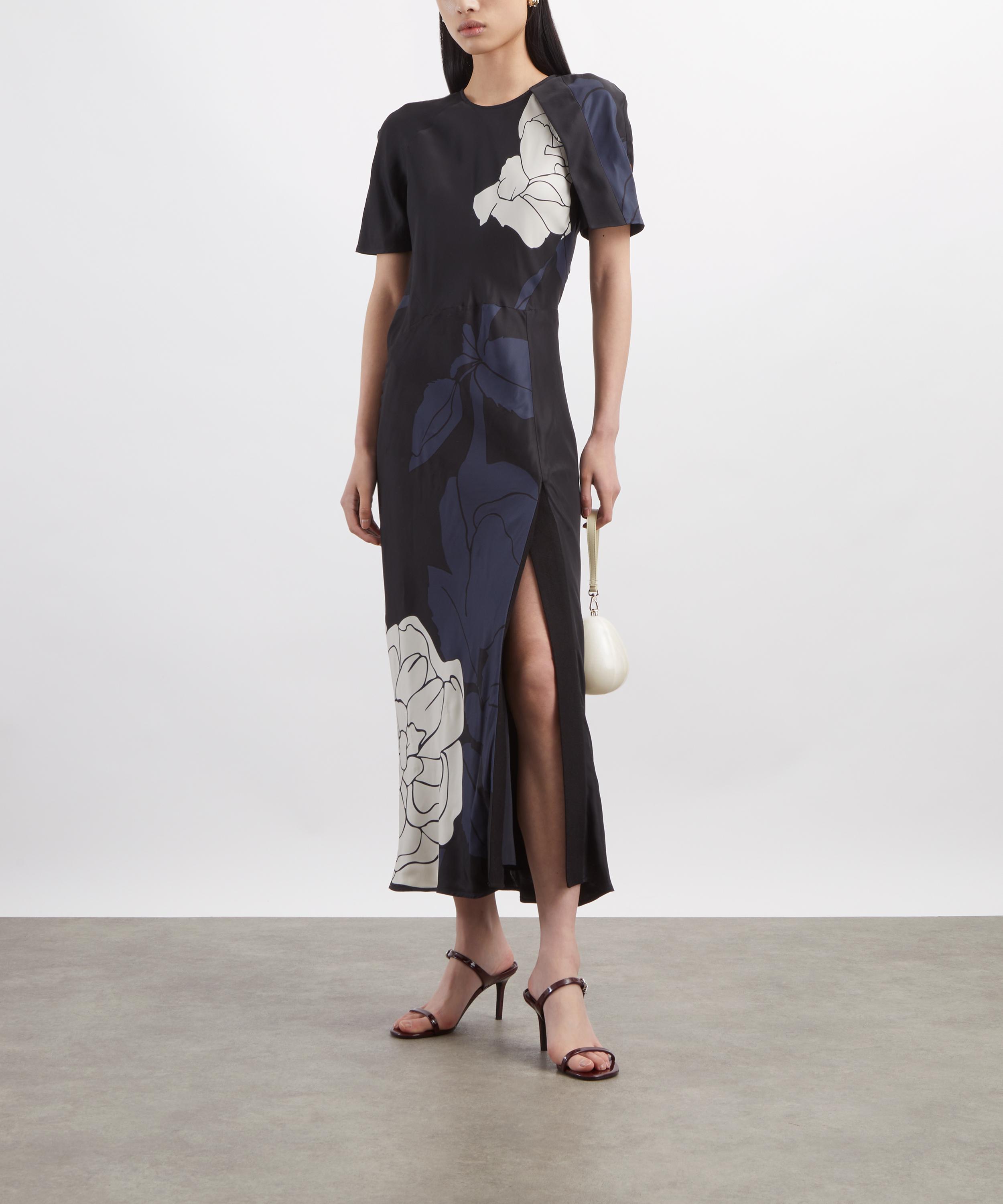 Victoria Beckham - Dark Navy Floral Split Hem Midi Dress image number 1