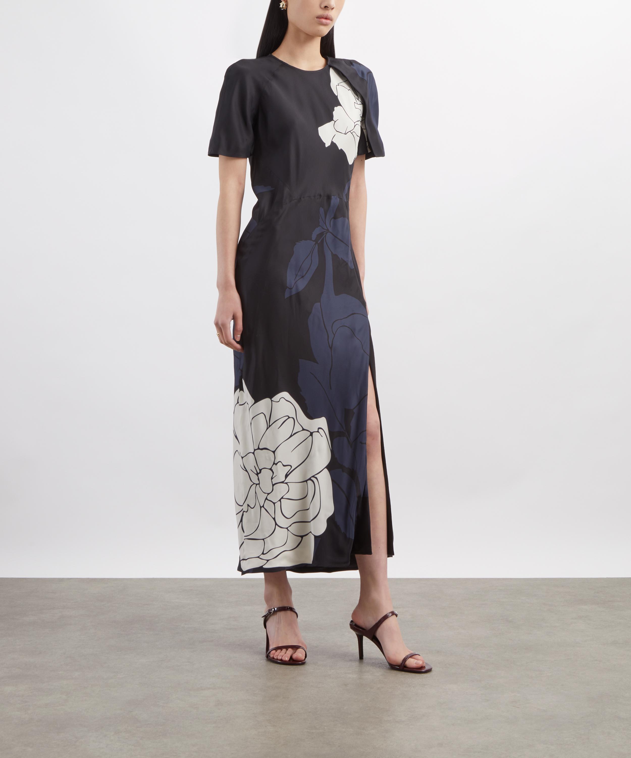 Victoria Beckham - Dark Navy Floral Split Hem Midi Dress image number 2
