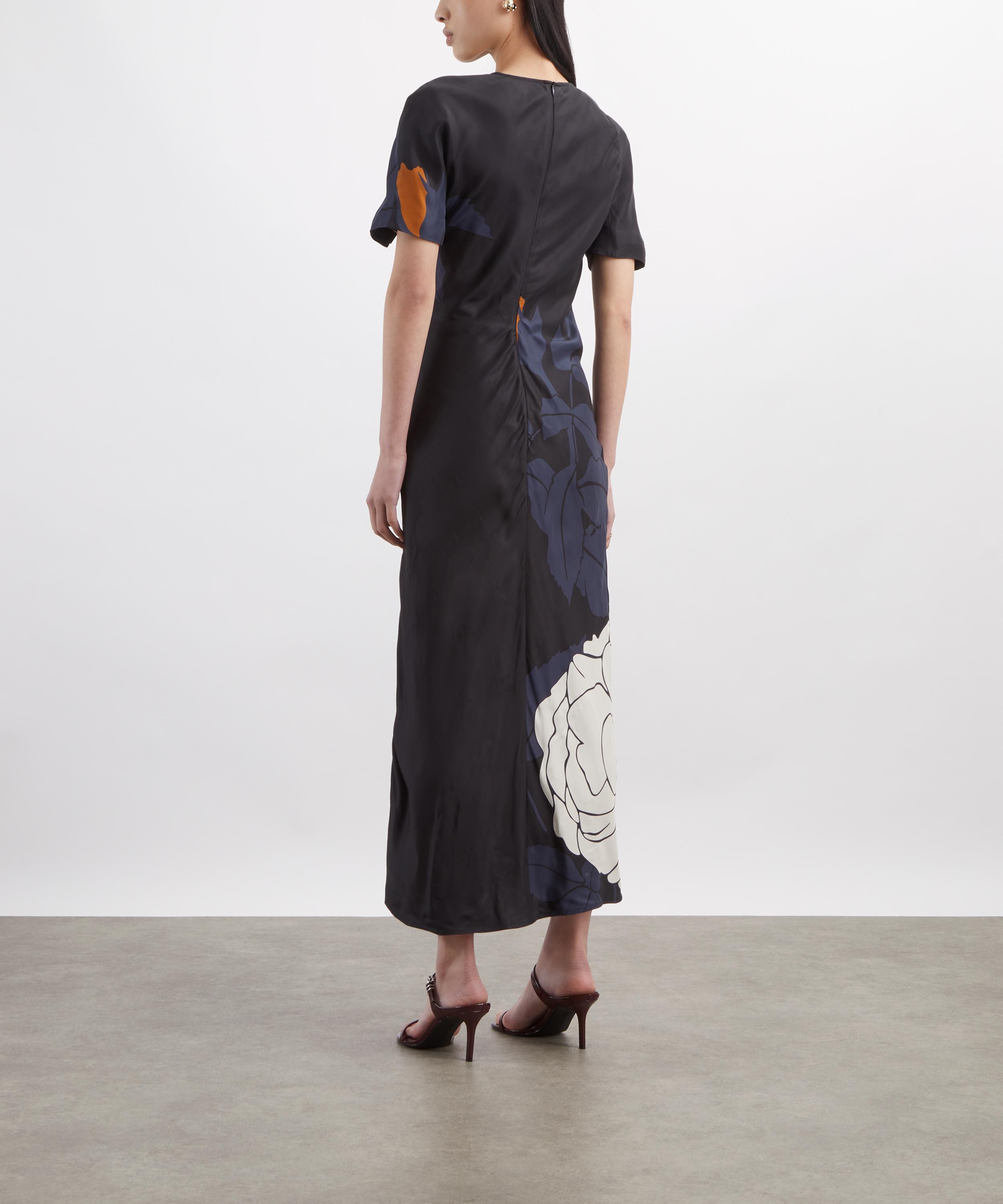 Victoria Beckham - Dark Navy Floral Split Hem Midi Dress image number 3