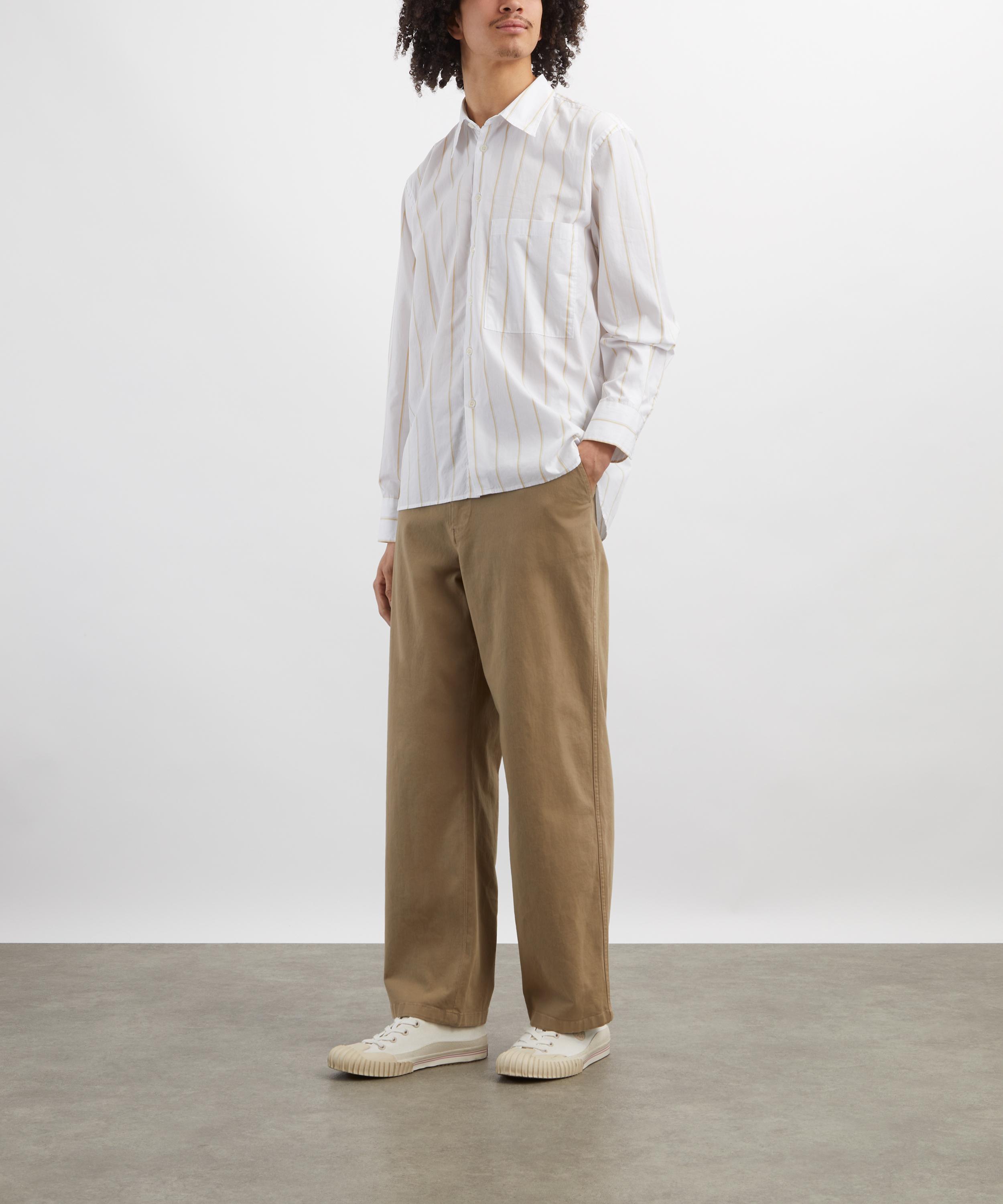 Universal Works - White Office Stripe Square Pocket Shirt image number 1