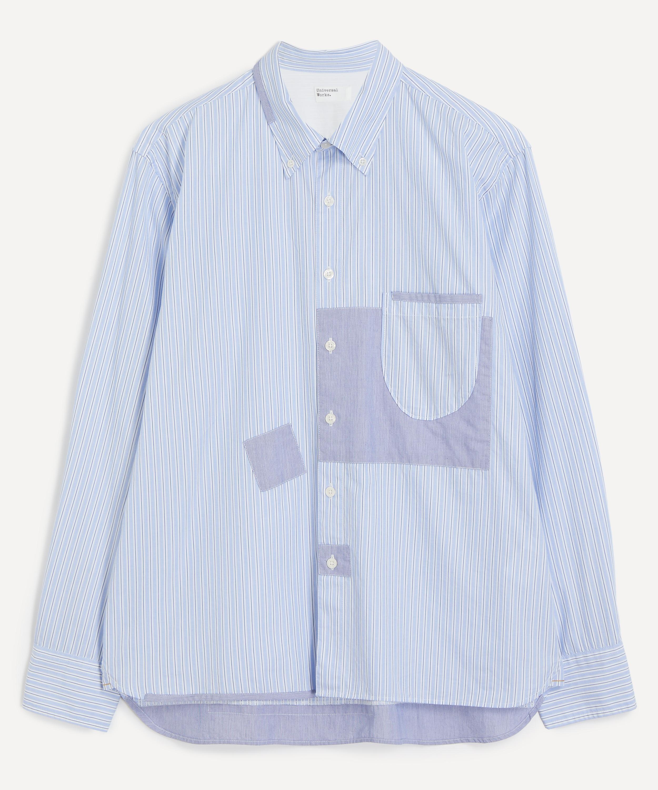 Universal Works - Blue Office Stripe Patched Lazy Day Shirt