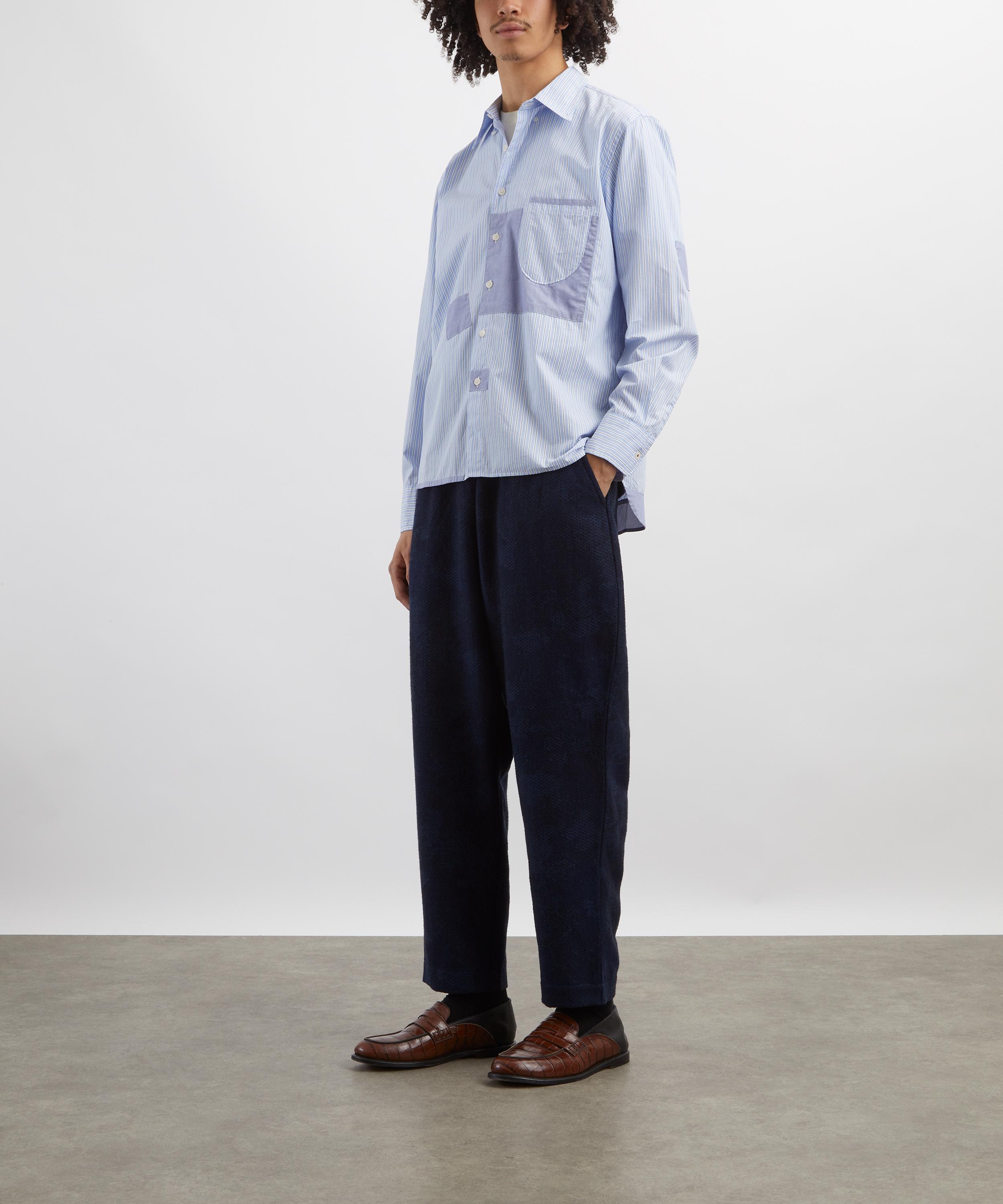 Universal Works - Blue Office Stripe Patched Lazy Day Shirt image number 1