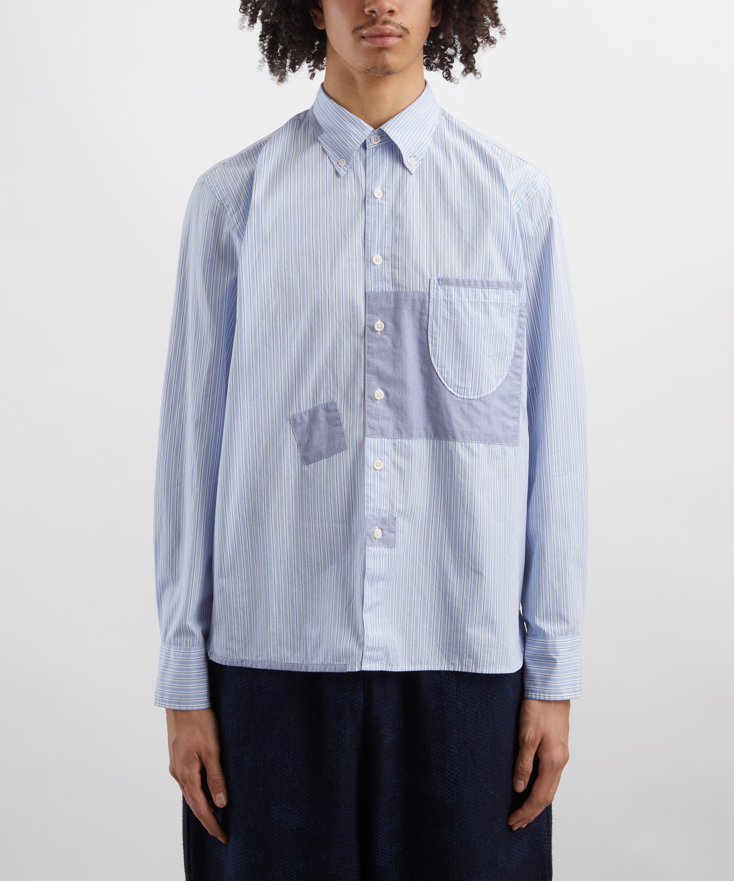 Universal Works - Blue Office Stripe Patched Lazy Day Shirt image number 2