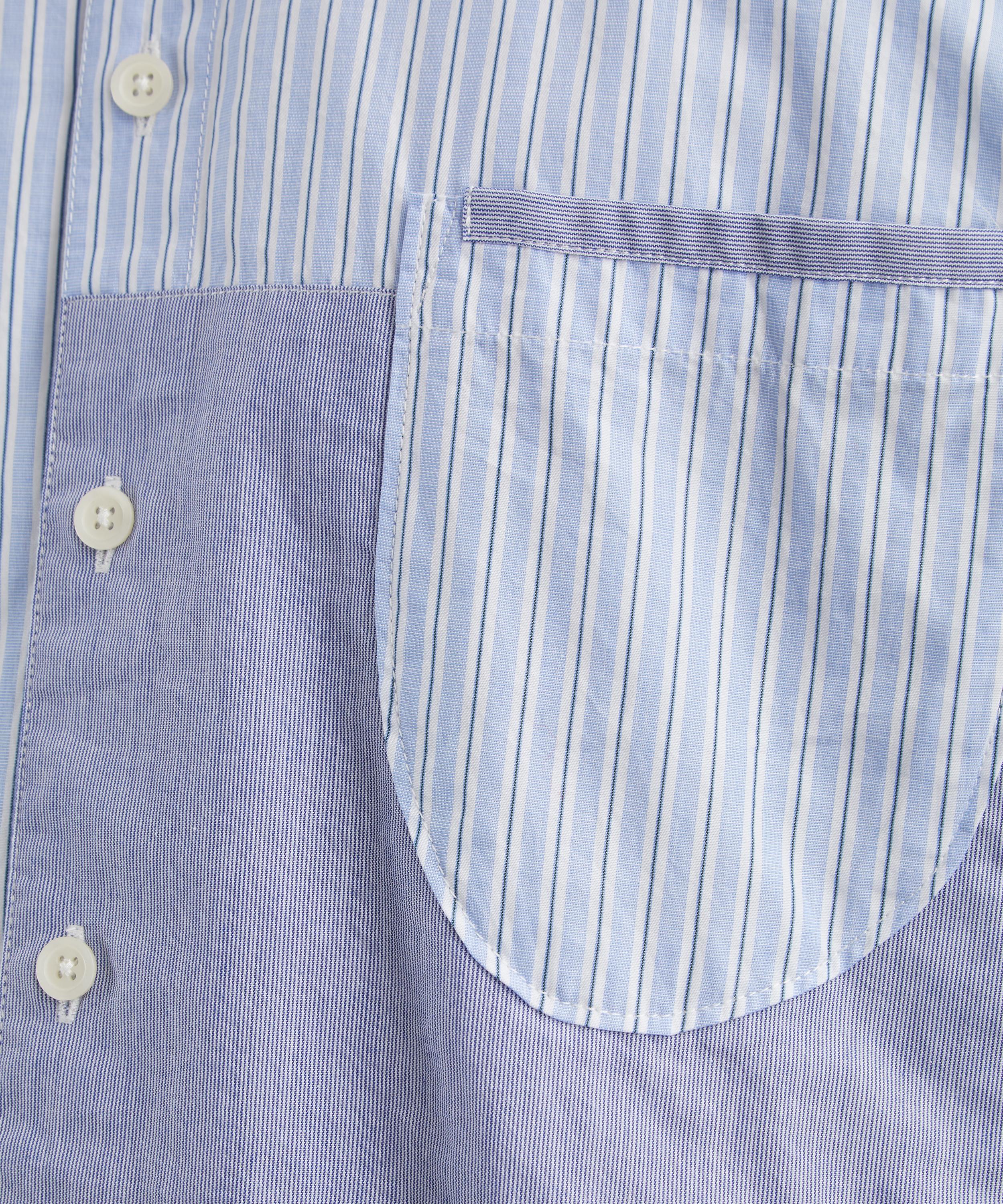 Universal Works - Blue Office Stripe Patched Lazy Day Shirt image number 4