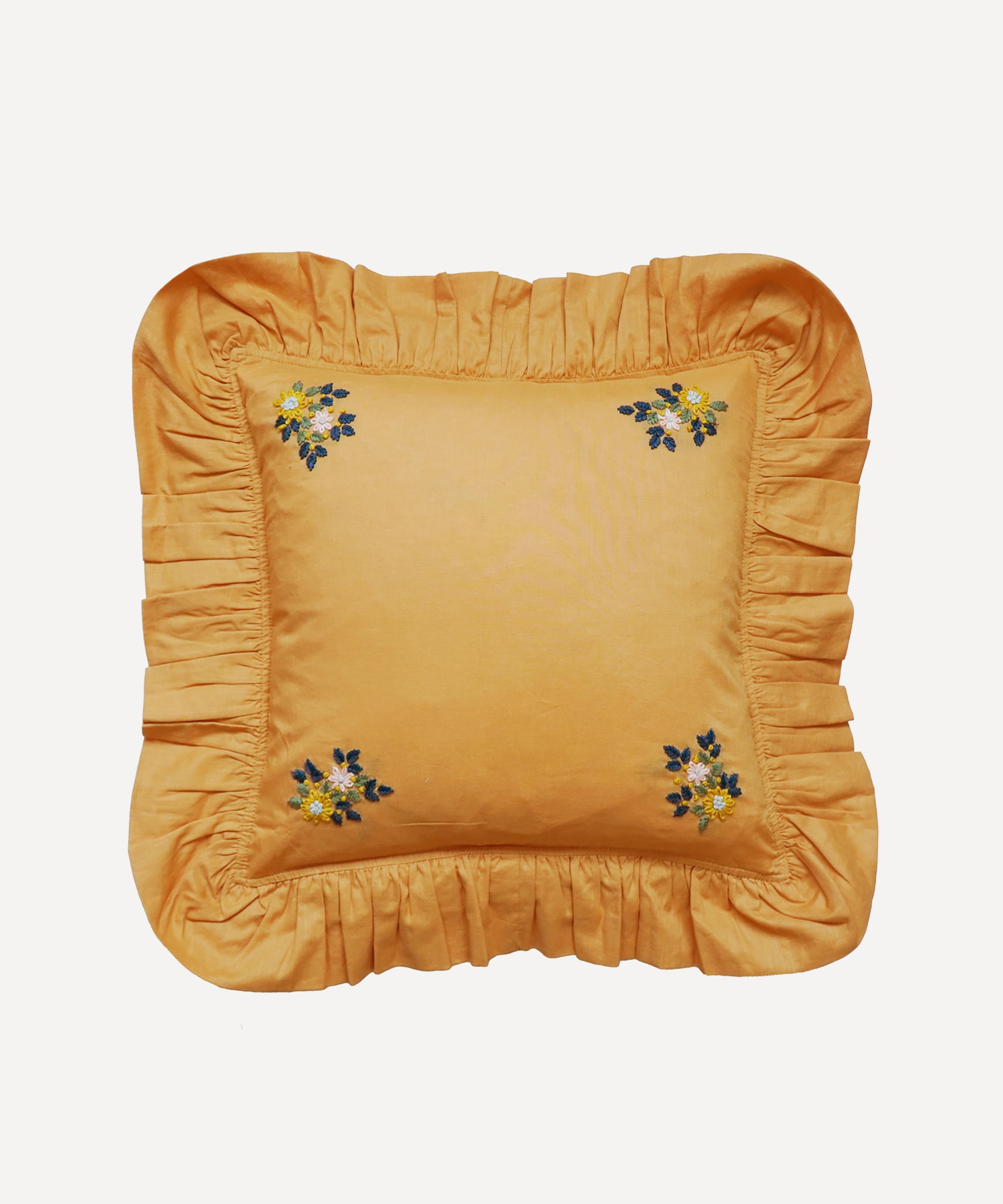 Coco & Wolf - Augusta Embroidered Ruffled Square Cushion