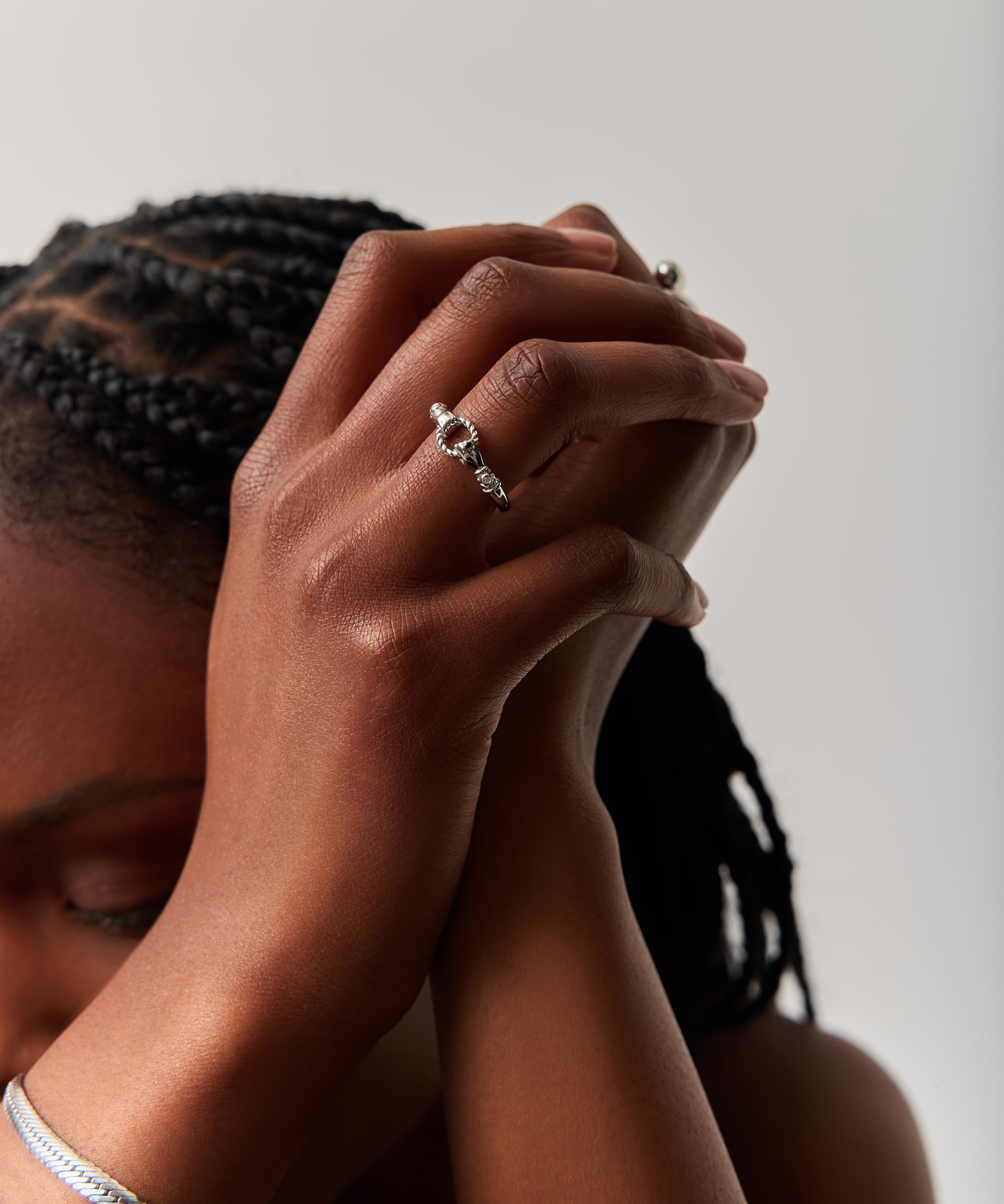 Missoma - X Harris Reed Rhodium-Plated In Good Hands Stacking Ring image number 1
