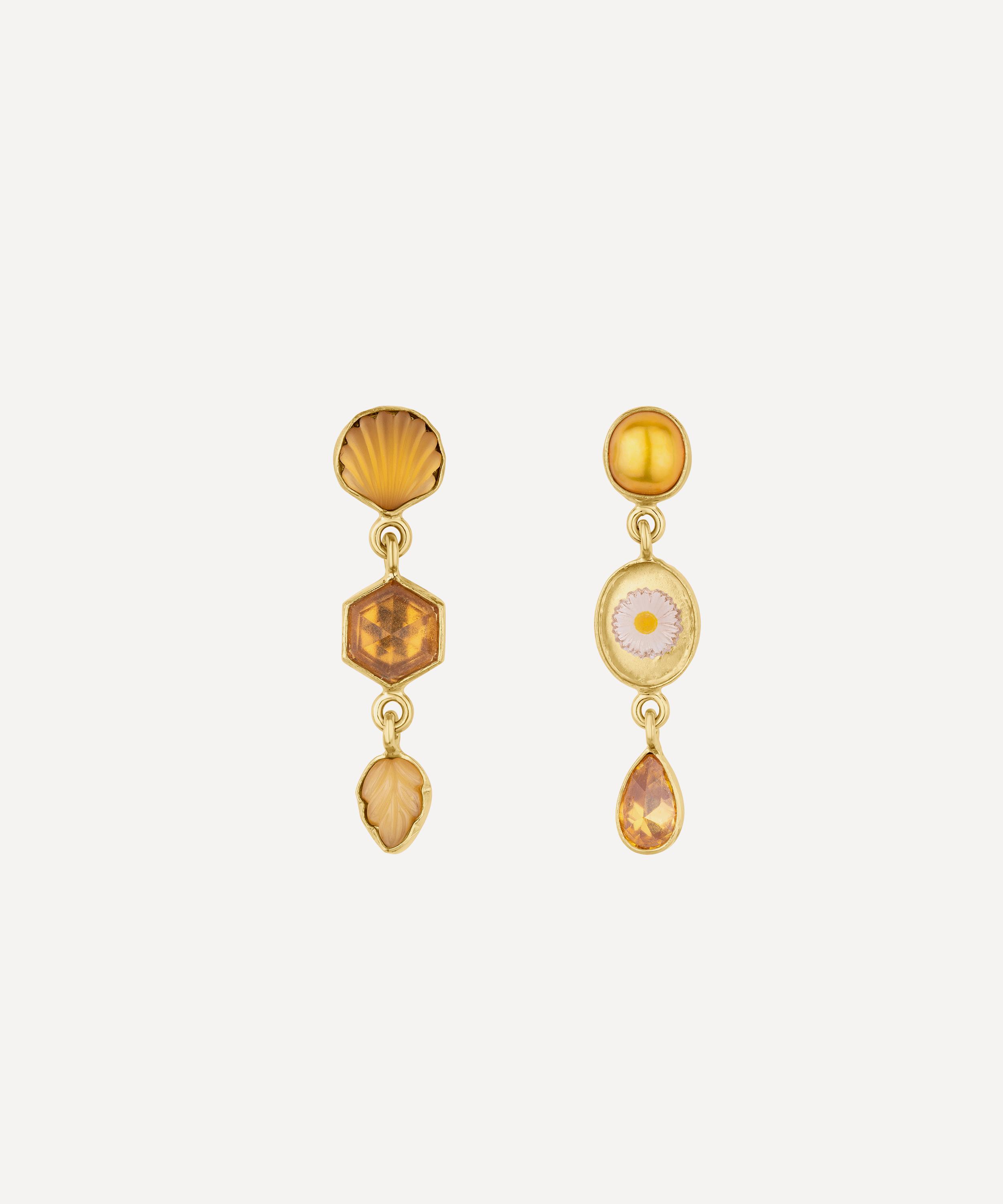 Grainne Morton - 18ct Gold-Plated Three Charm Moving Drop Earrings