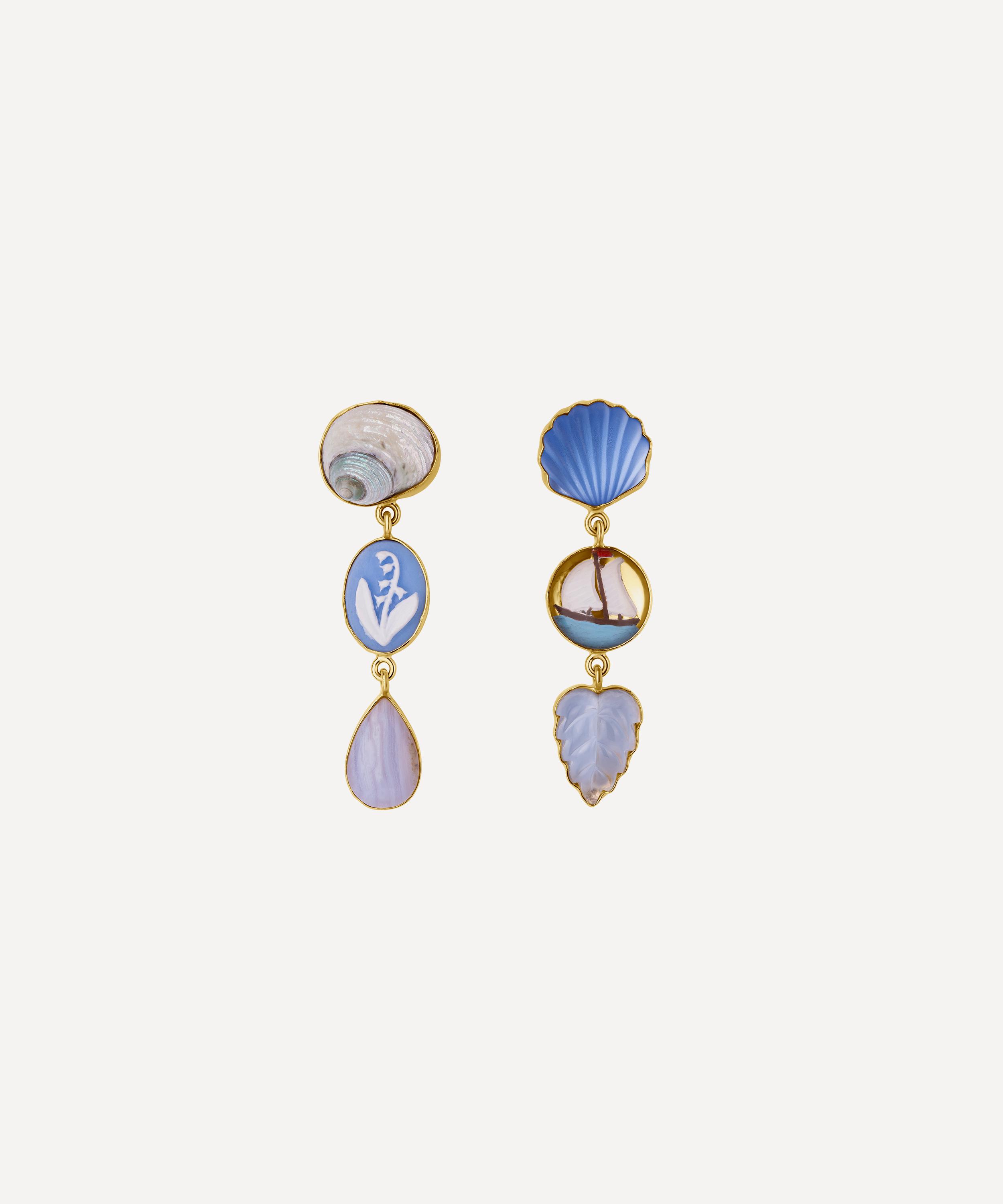 Grainne Morton - 18ct Gold-Plated Sailboat and Shell Drop Earrings
