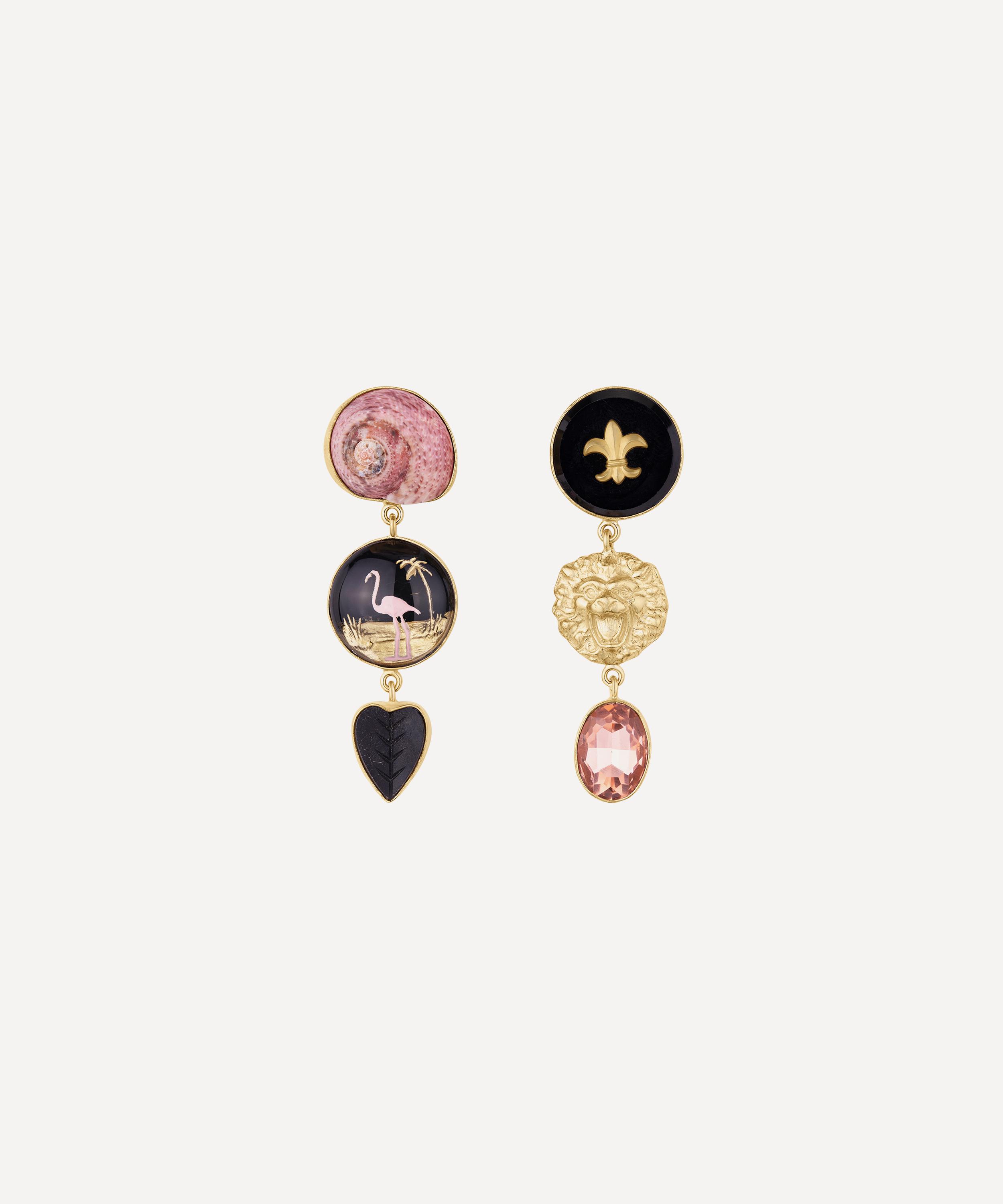 Grainne Morton - 18ct Gold-Plated Flamingo and Lion Drop Earrings image number 0