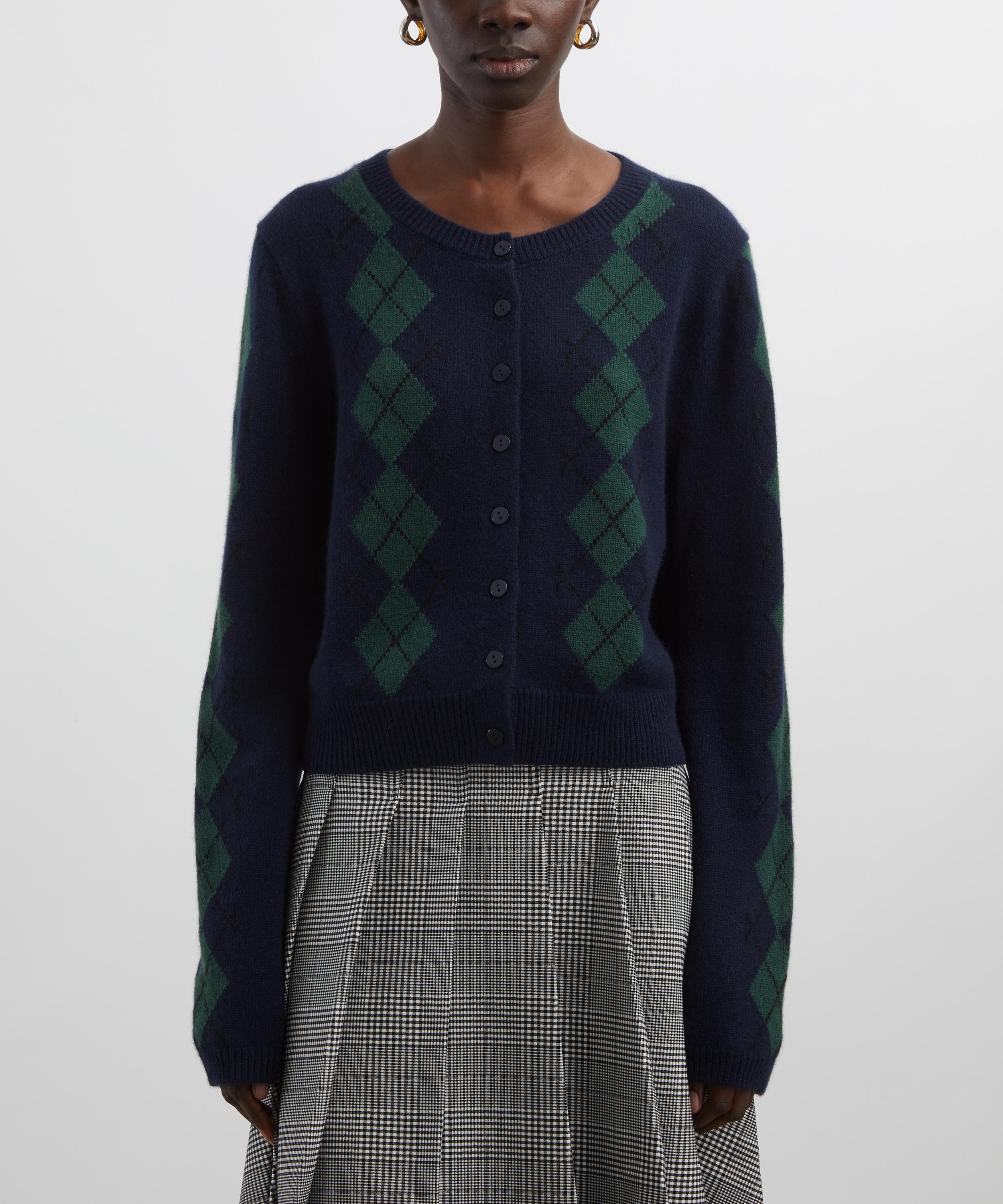 Reformation - Clara Navy Argyle Cashmere Cardigan  image number 2