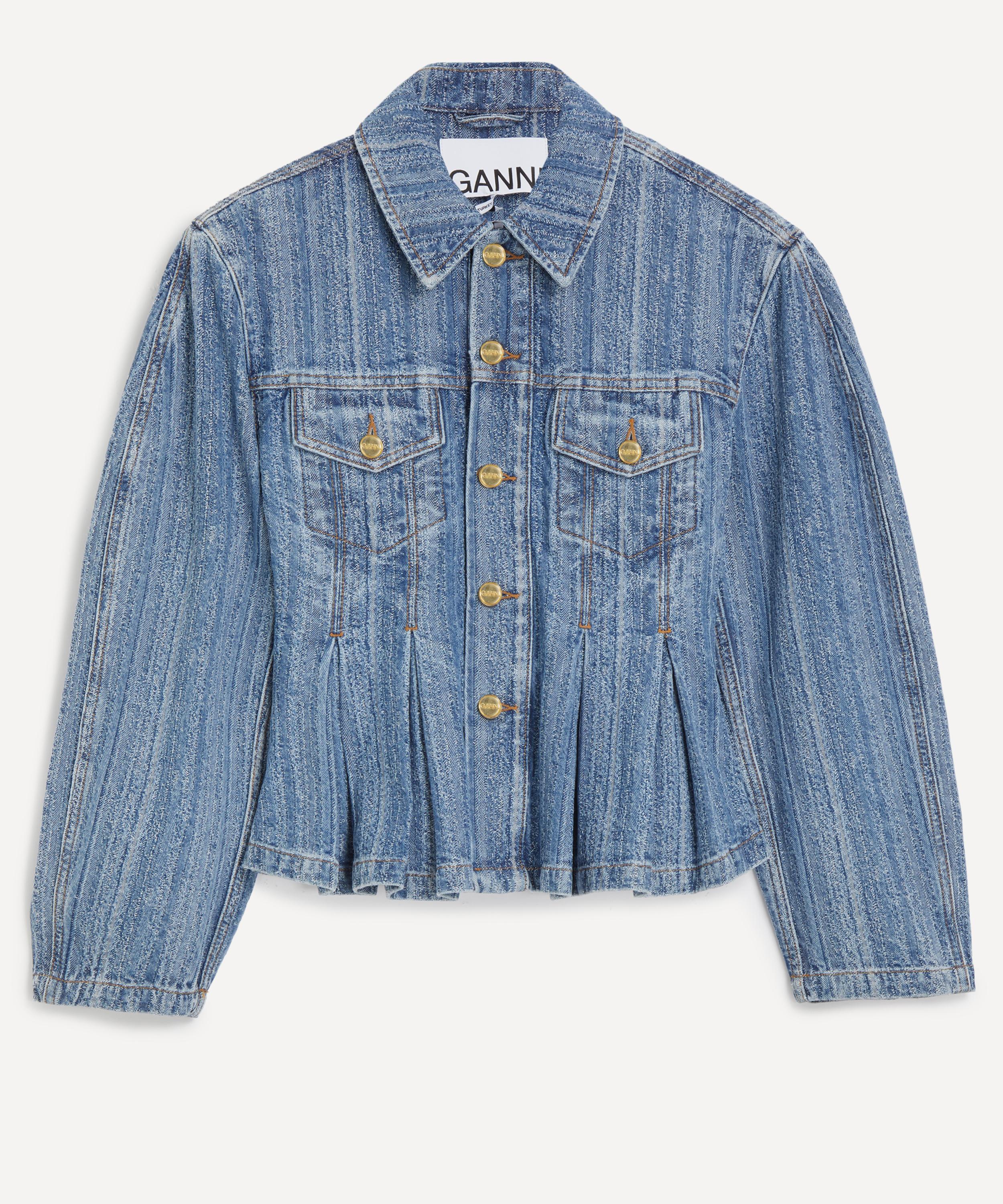 Ganni - Striped Denim Pleated Jacket image number 0