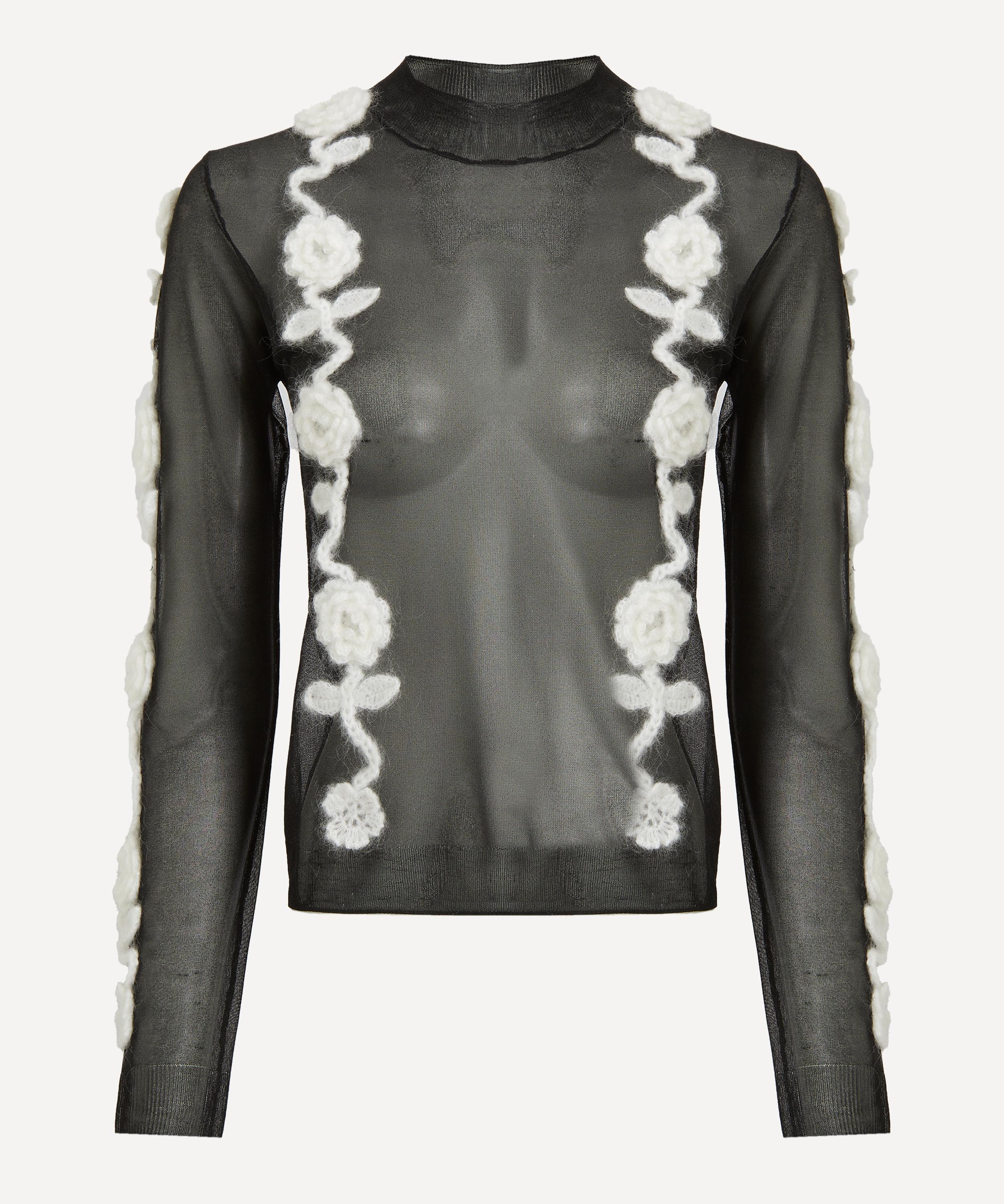 Ganni - Black Flower Crochet Turtleneck Top image number 0