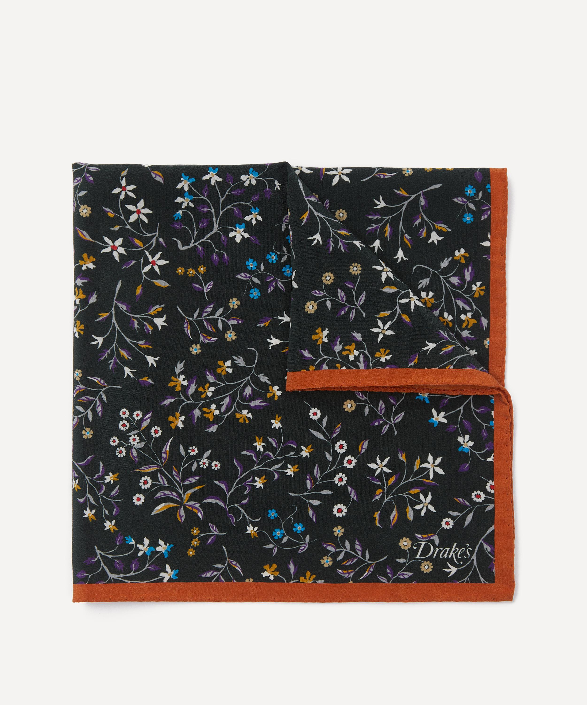 Drakes - Floral Silk Pocket Square image number 0